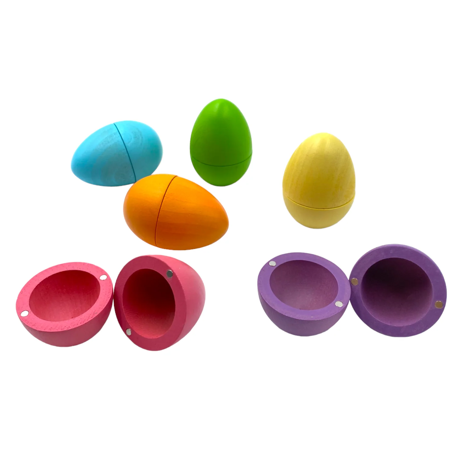 6-Piece STAINED Magnetic Wooden Eggs – Pastel/Macaron Colors - Image 3
