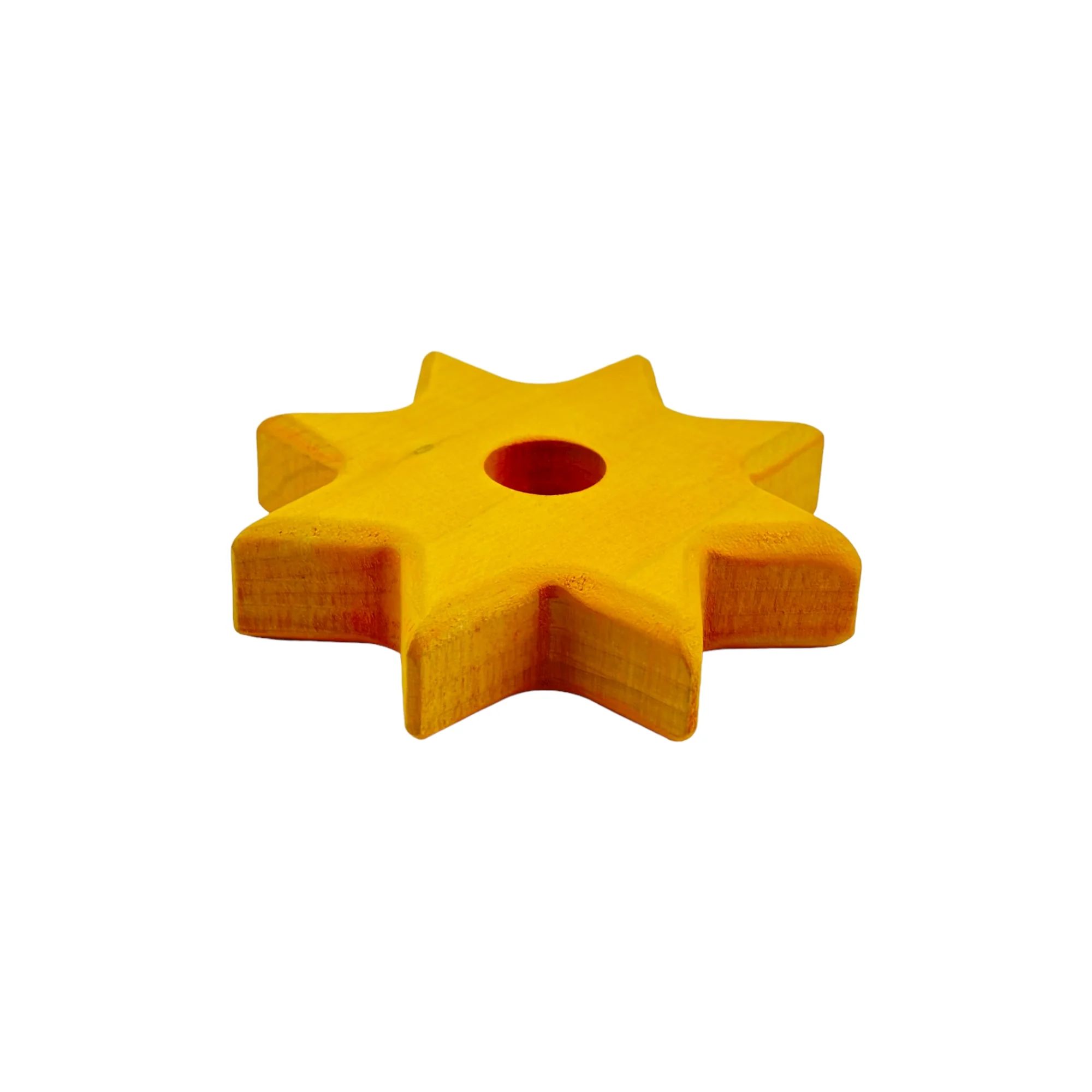 Handcrafted Open Ended Wooden Birthday Ring - Birthday Star Candleholder Yellow - Image 2