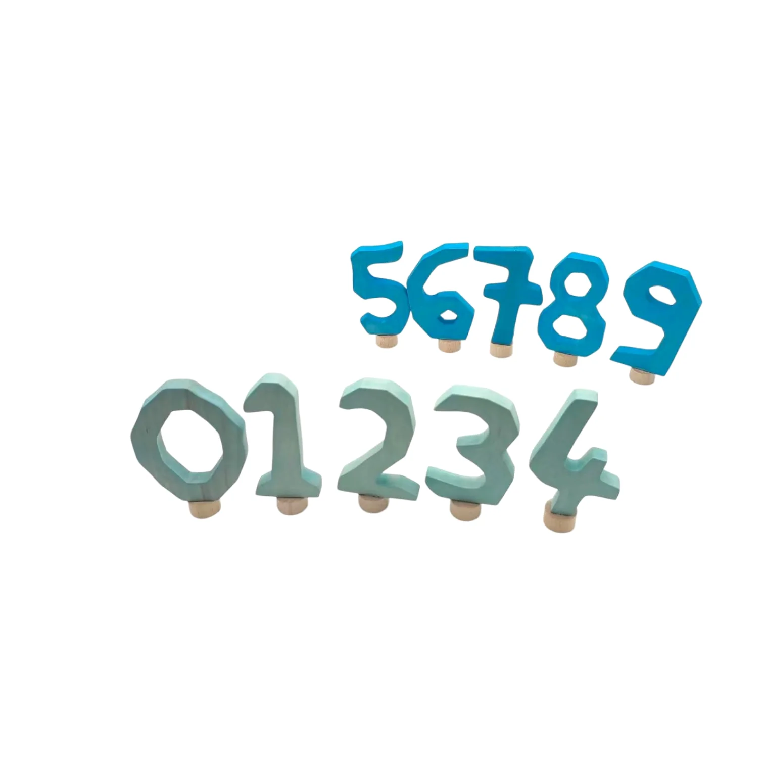Handcrafted Open Ended Wooden Birthday Ring Numbers - Set of 0 to 4 Light Blue (5 Pieces) - Image 2
