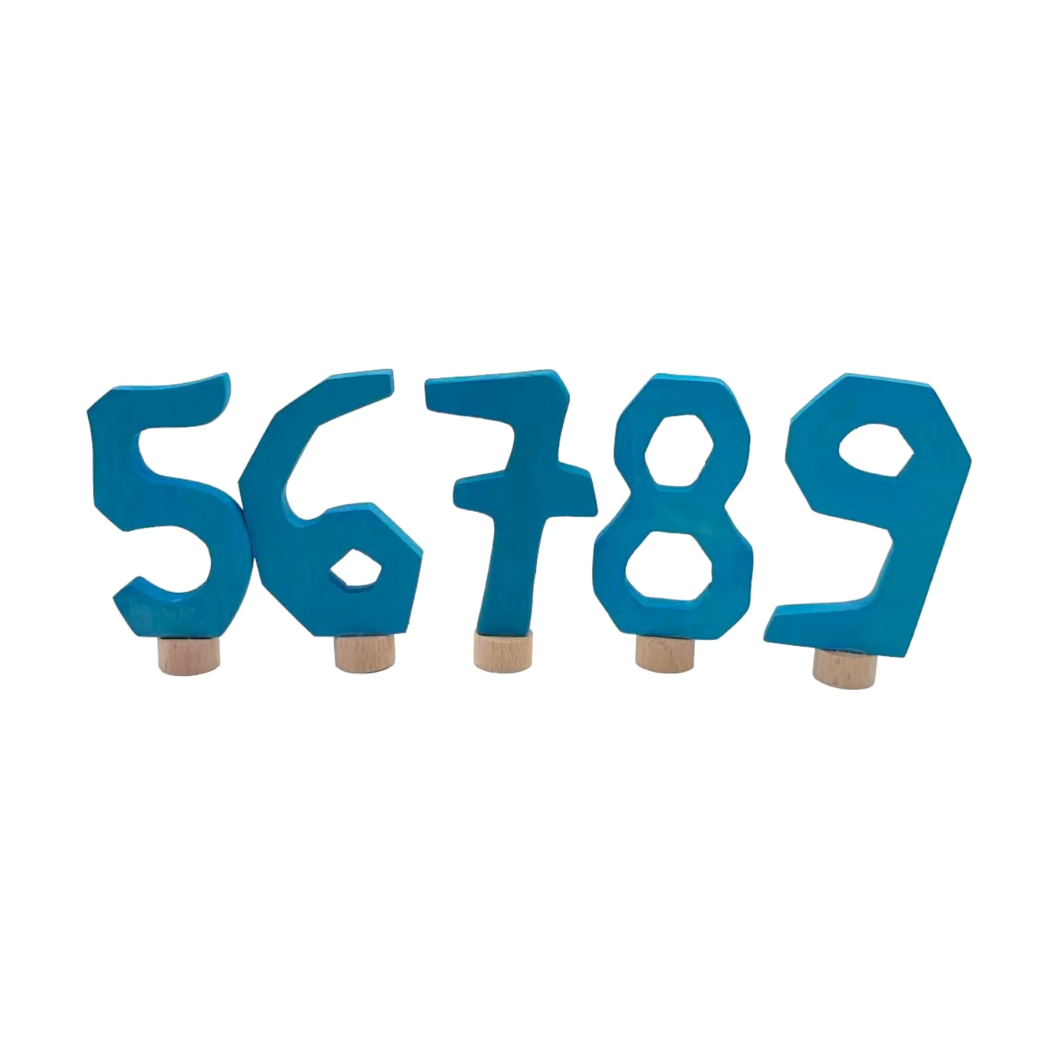 Handcrafted Open Ended Wooden Birthday Ring Numbers - Set of 0 to 9 Blue (10 Pieces) - Image 3