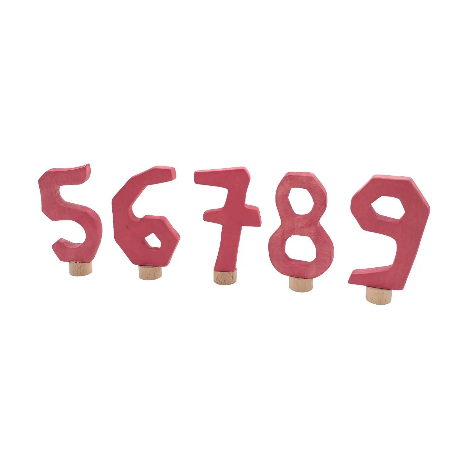 Handcrafted Open Ended Wooden Birthday Ring Numbers - Set of 0 to 9 Pink (10 Pieces) - Image 3
