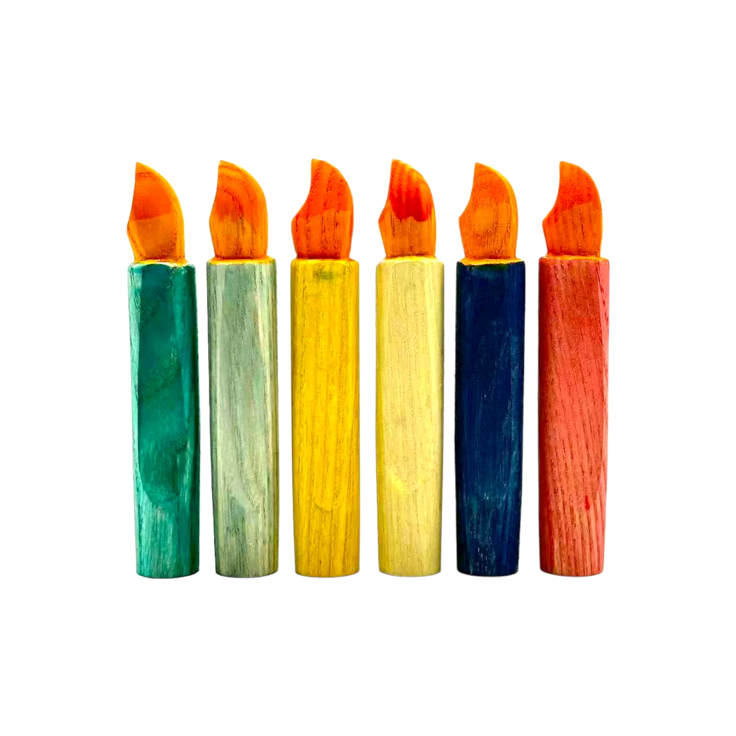 Handcrafted Open Ended Wooden Birthday Ring Ornament - Colored Candles Set (6 Pcs) - Image 2