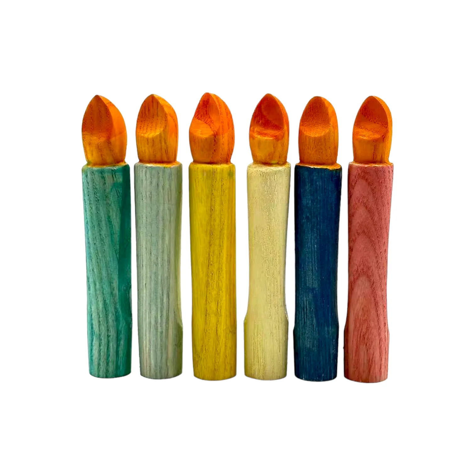 Handcrafted Open Ended Wooden Birthday Ring Ornament - Colored Candles Set (6 Pcs) - Image 3