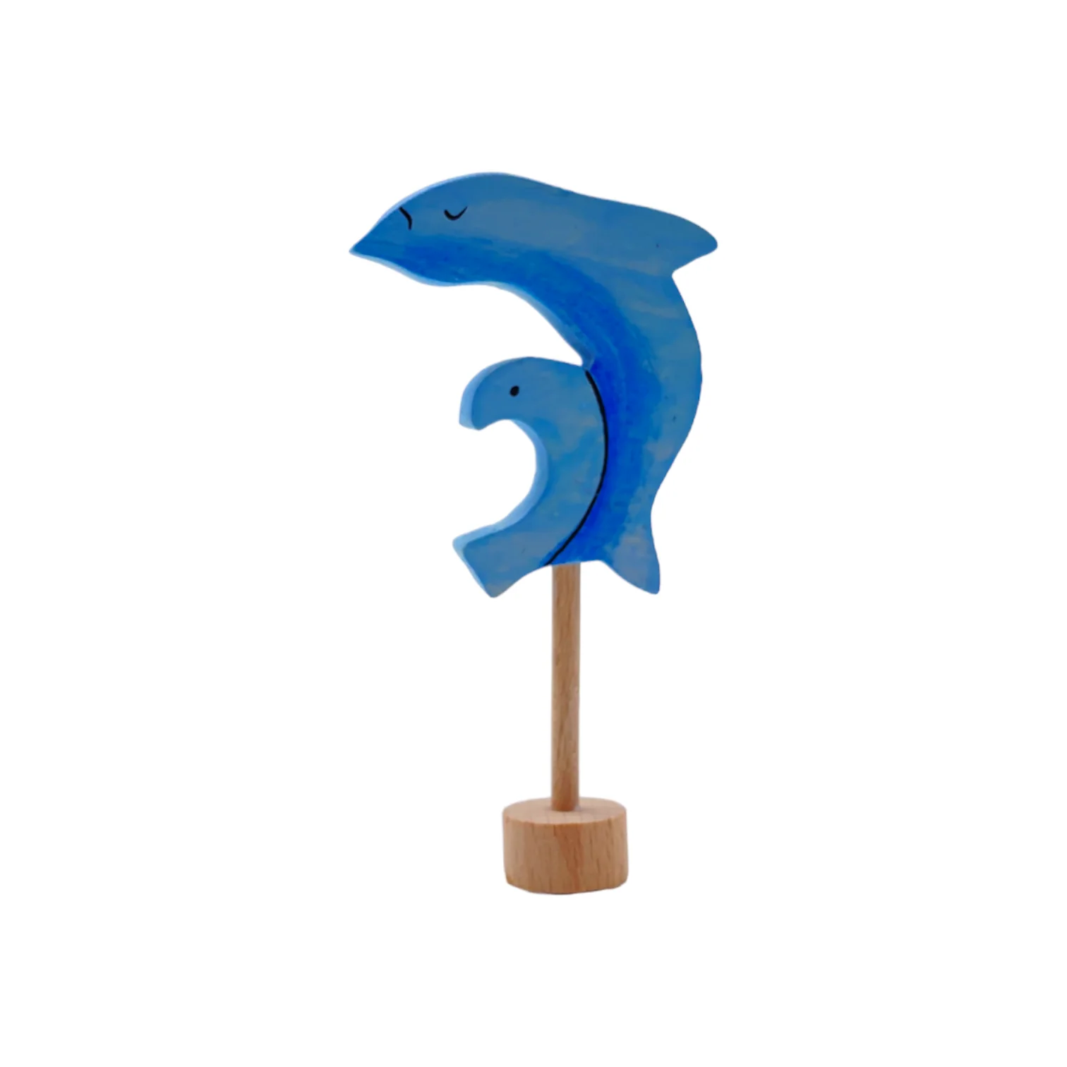 Handcrafted Open Ended Wooden Birthday Ring Ornament - Dolphin with Baby - Image 2