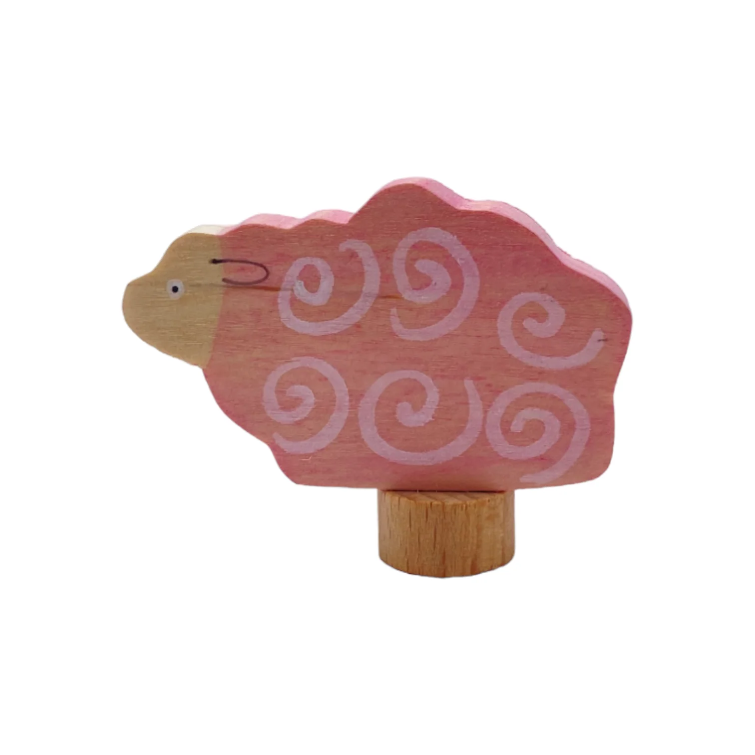 Handcrafted Open Ended Wooden Birthday Ring Ornament - Lying Pink Sheep - Image 2