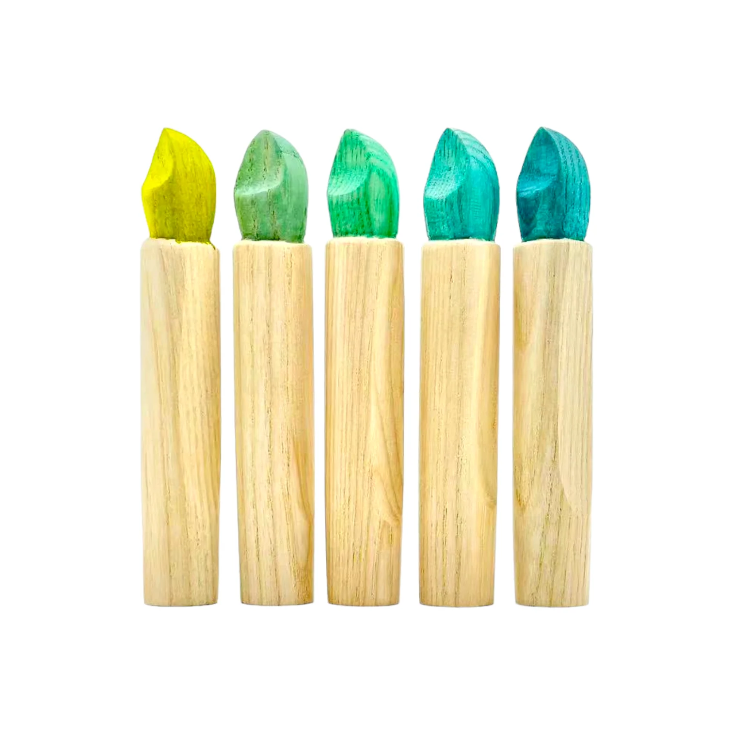 Handcrafted Open Ended Wooden Birthday Ring Ornament - Natural Candles Set with Blue/Green Flame (5 Pcs) - Image 2
