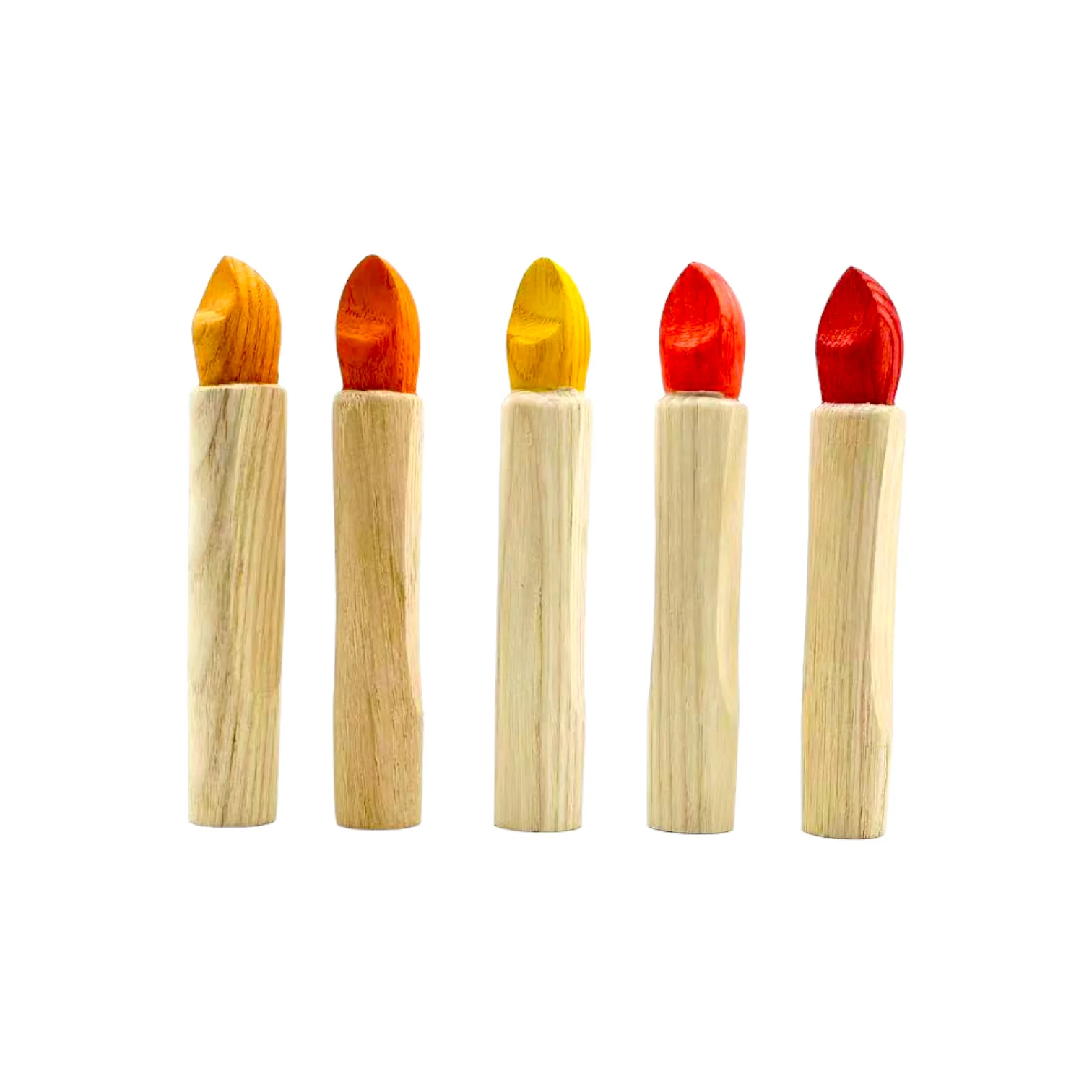 Handcrafted Open Ended Wooden Birthday Ring Ornament - Natural Candles Set with Red/Yellow Flame (5 Pcs) - Image 2