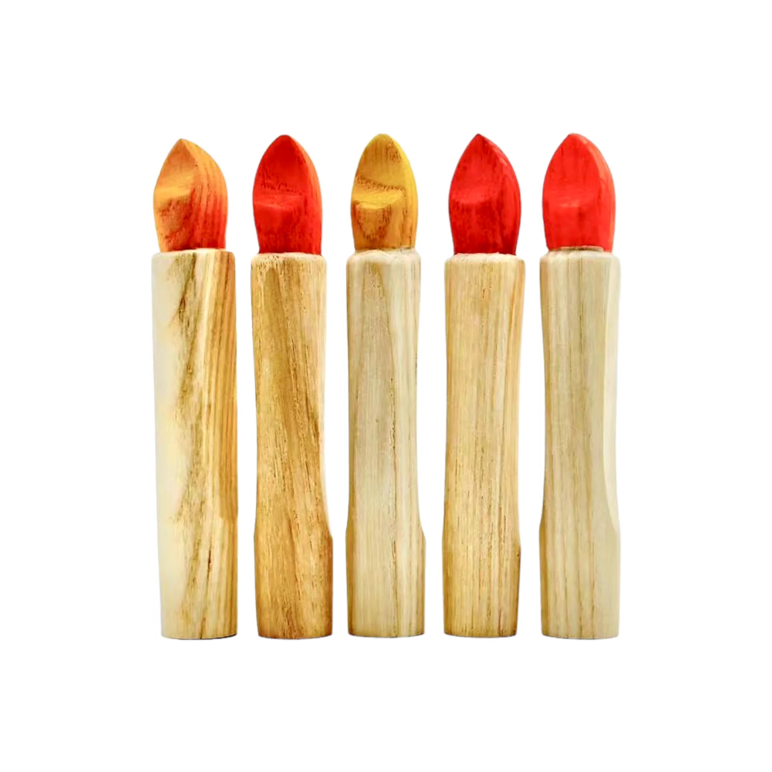 Handcrafted Open Ended Wooden Birthday Ring Ornament - Natural Candles Set with Red/Yellow Flame (5 Pcs) - Image 3
