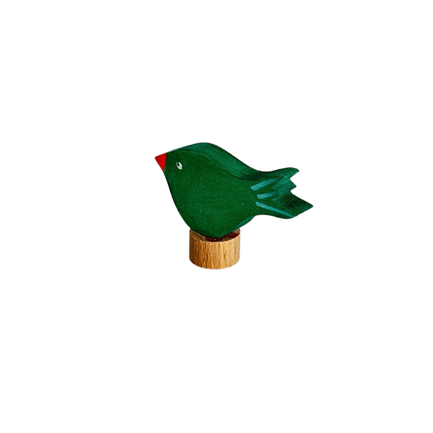 Handcrafted Open Ended Wooden Birthday Ring Ornament - Pecking Green Bird - Image 2