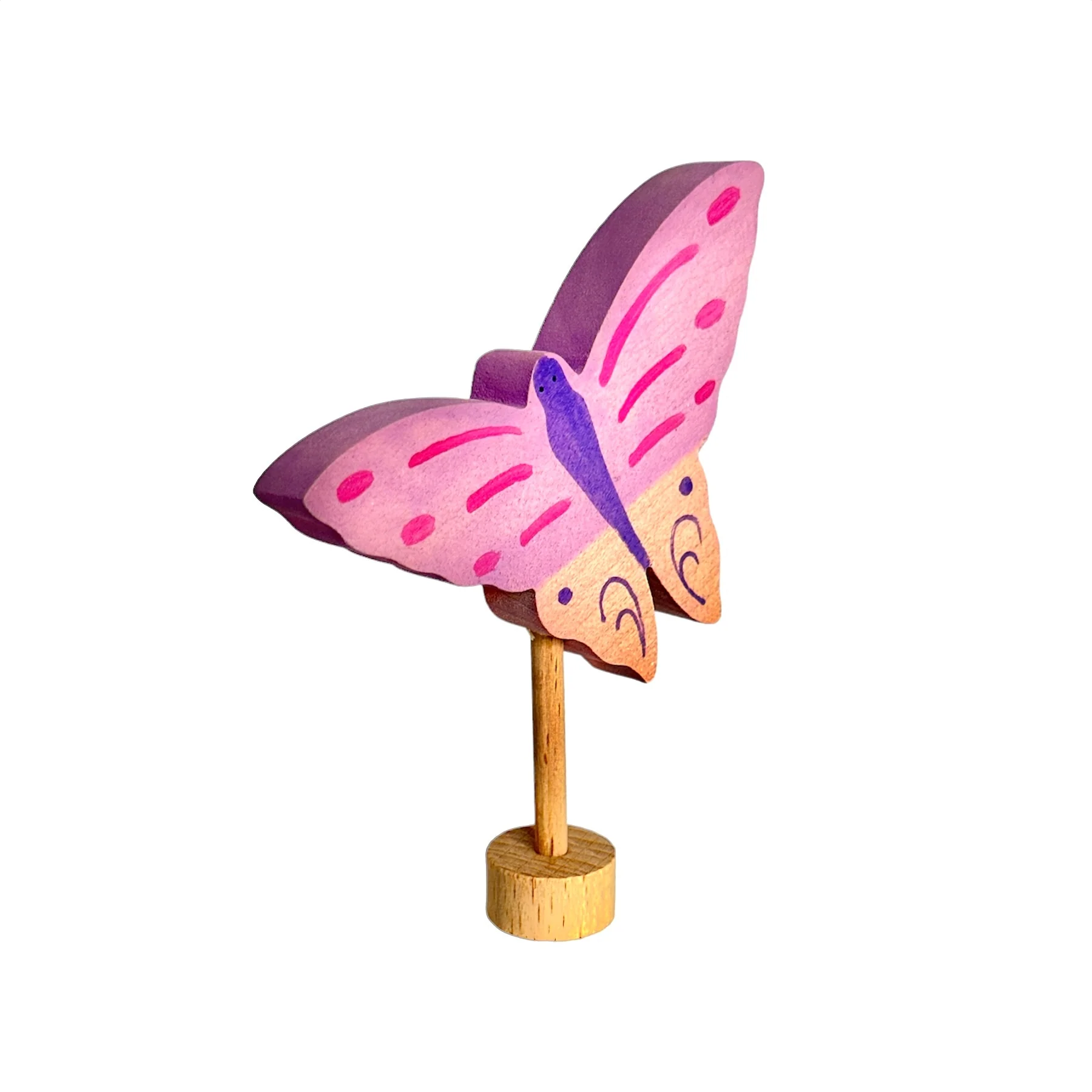Handcrafted Open Ended Wooden Birthday Ring Ornament - Pink Butterfly - Image 2