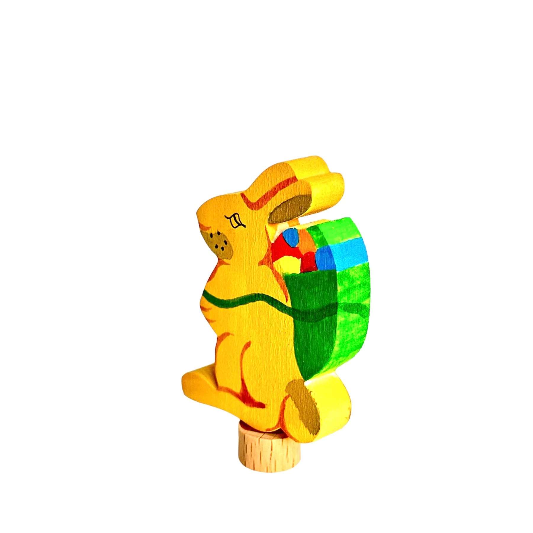 Handcrafted Open Ended Wooden Birthday Ring Ornament - Rabbit with Basket - Image 2