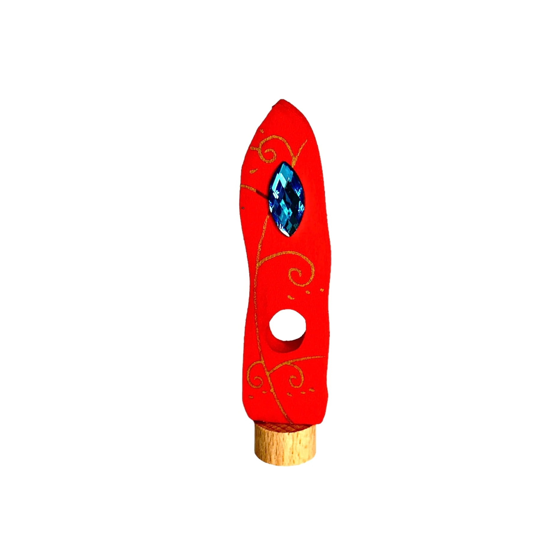 Handcrafted Open Ended Wooden Birthday Ring Ornament - Red Tower Drop - Image 2