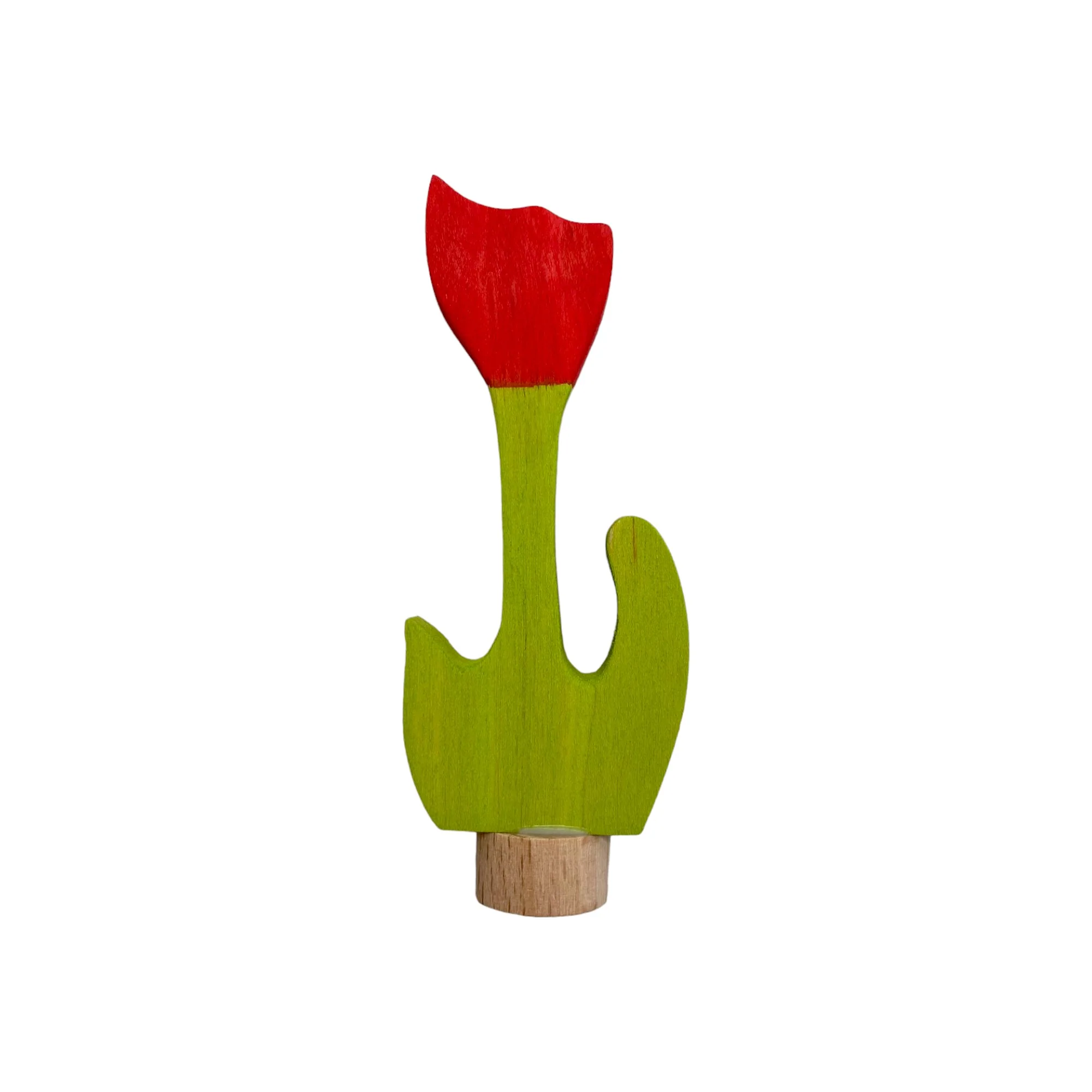Handcrafted Open Ended Wooden Birthday Ring Ornament - Red Tulip - Image 2