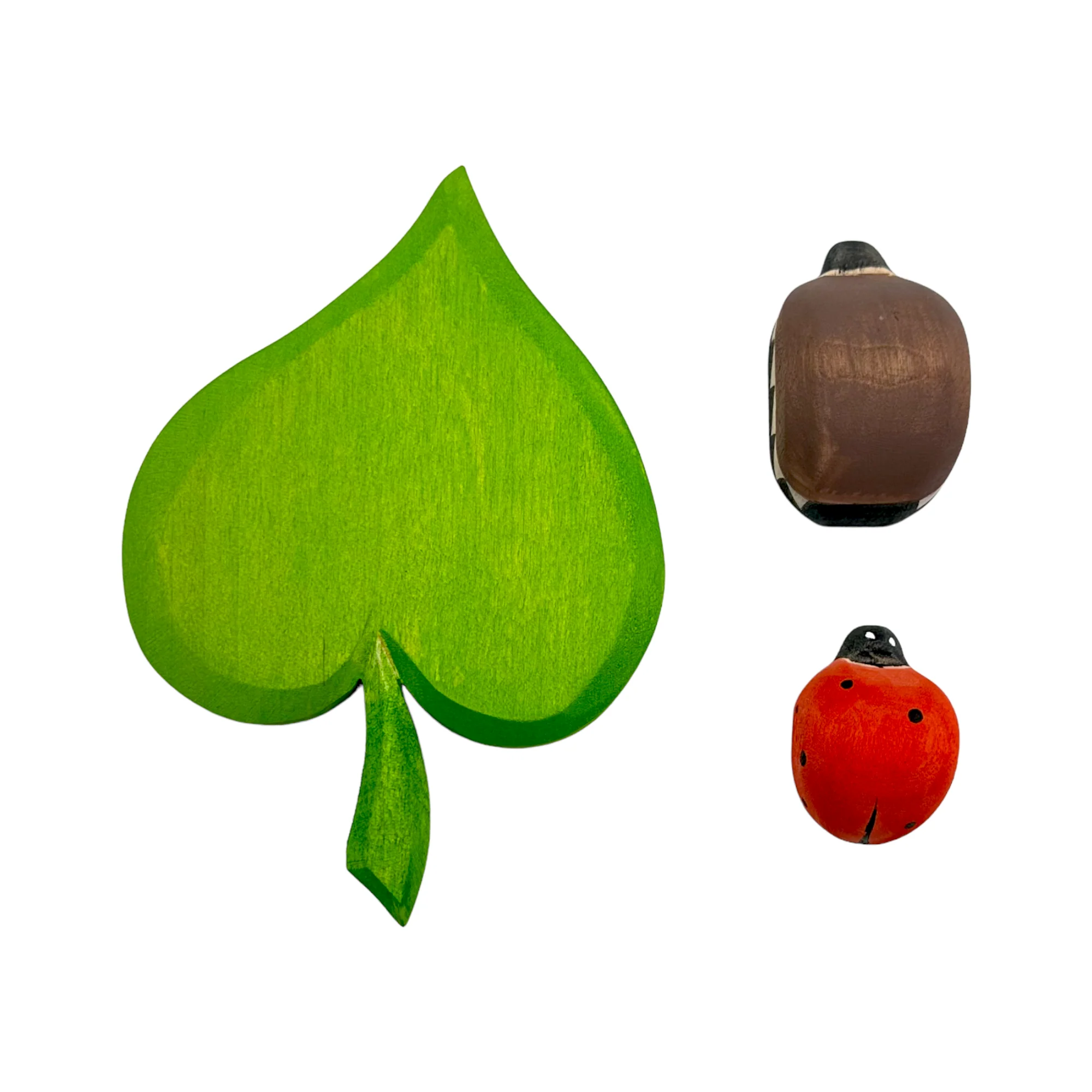 Handcrafted Open Ended Wooden Ladybug and Beetle on Leaf Set (3 Pcs) - Image 3