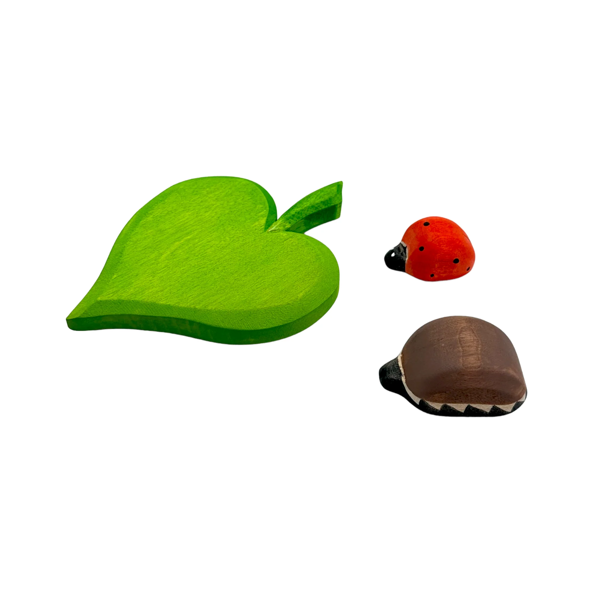 Handcrafted Open Ended Wooden Ladybug and Beetle on Leaf Set (3 Pcs) - Image 4