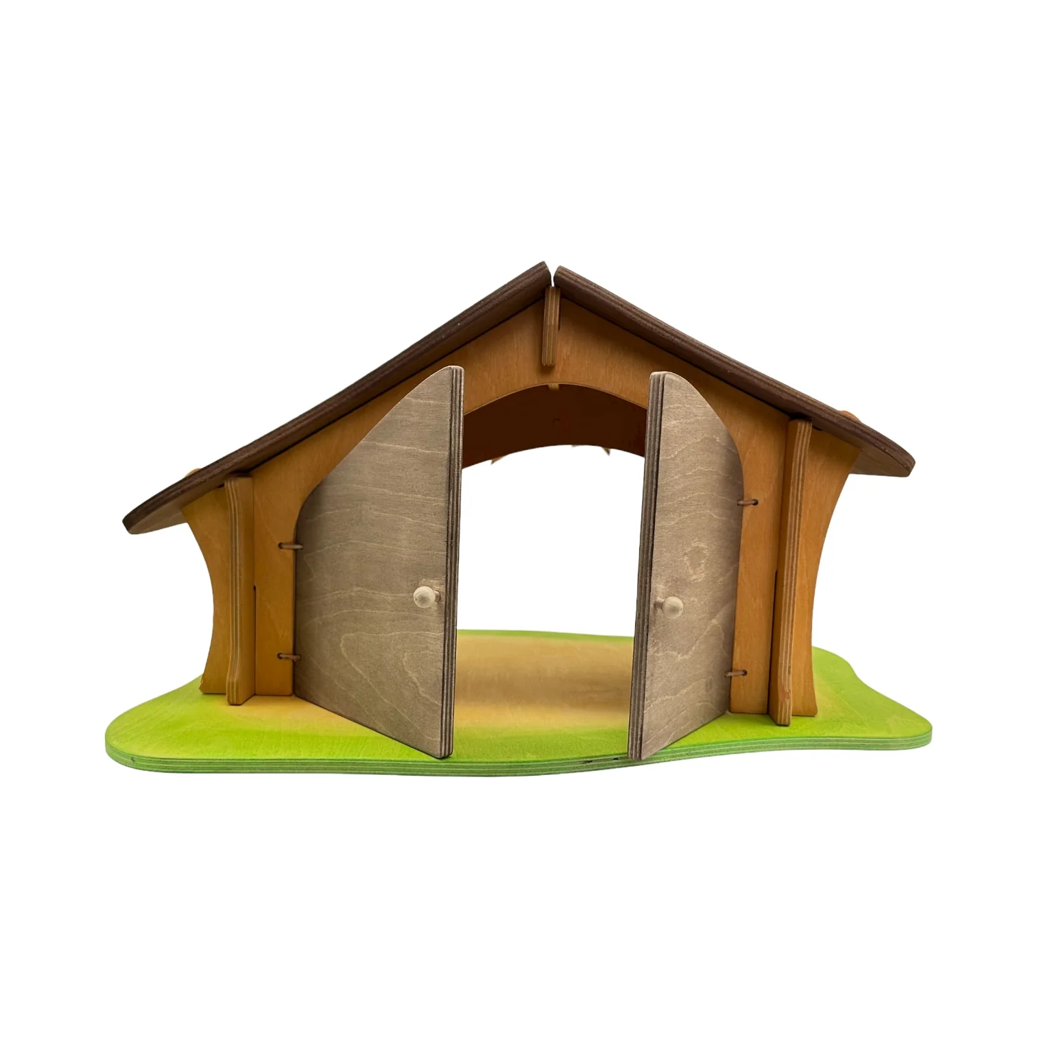 Handcrafted Open Ended Wooden Nativity Stable with Star and Bird Perch - Image 4