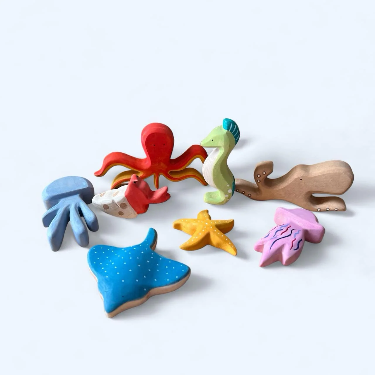 Handcrafted Open Ended Wooden Toy Animal - 8 Pcs Sea Animals Set - Image 2
