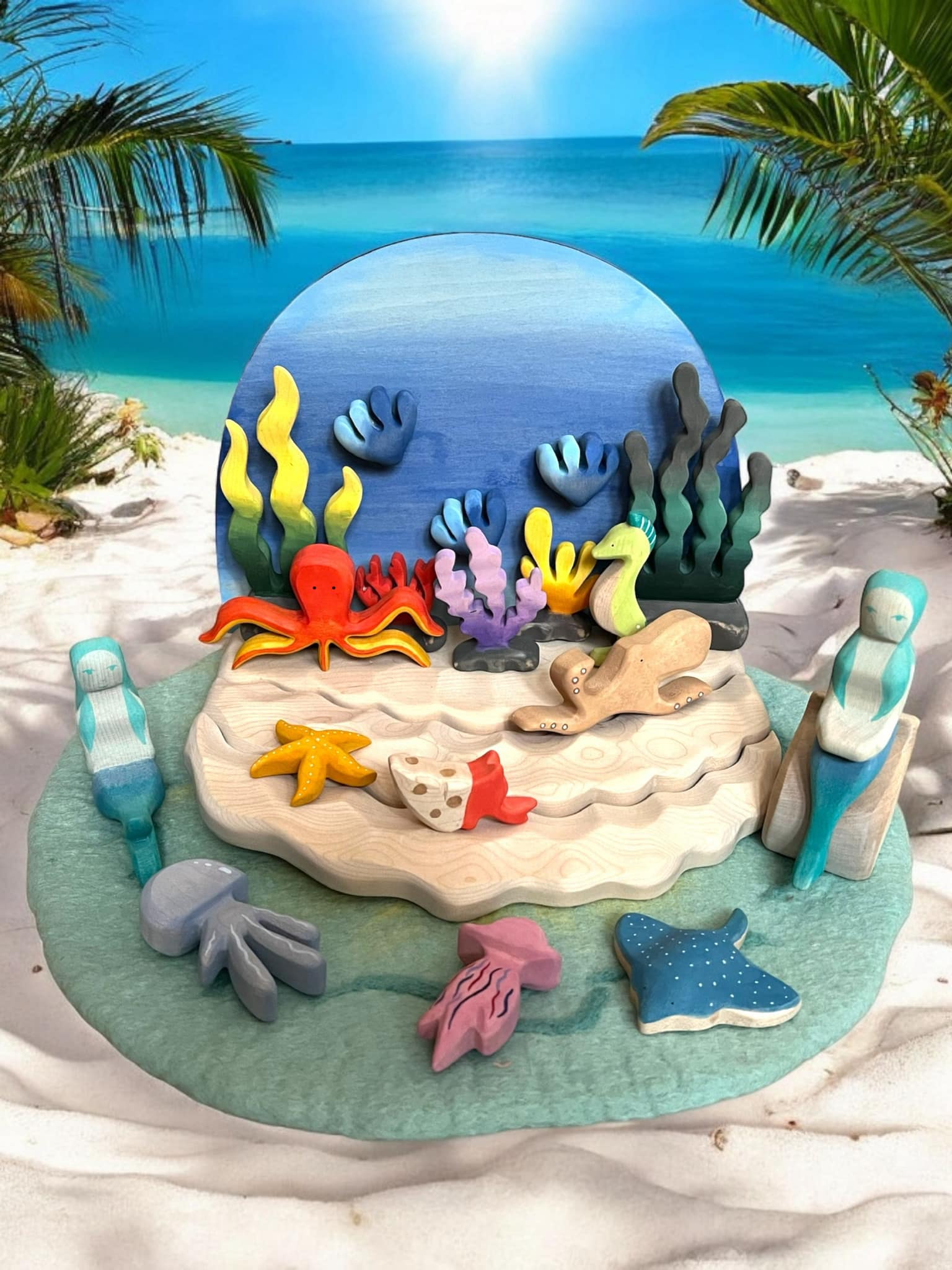 Handcrafted Open Ended Wooden Toy Animal - 8 Pcs Sea Animals Set - Image 3