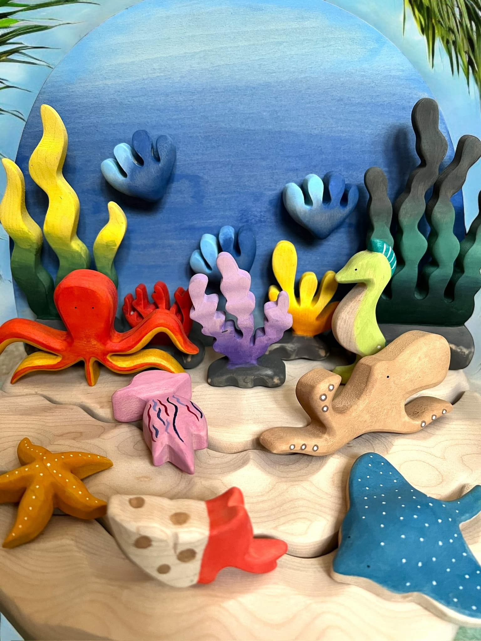 Handcrafted Open Ended Wooden Toy Animal - 8 Pcs Sea Animals Set - Image 4