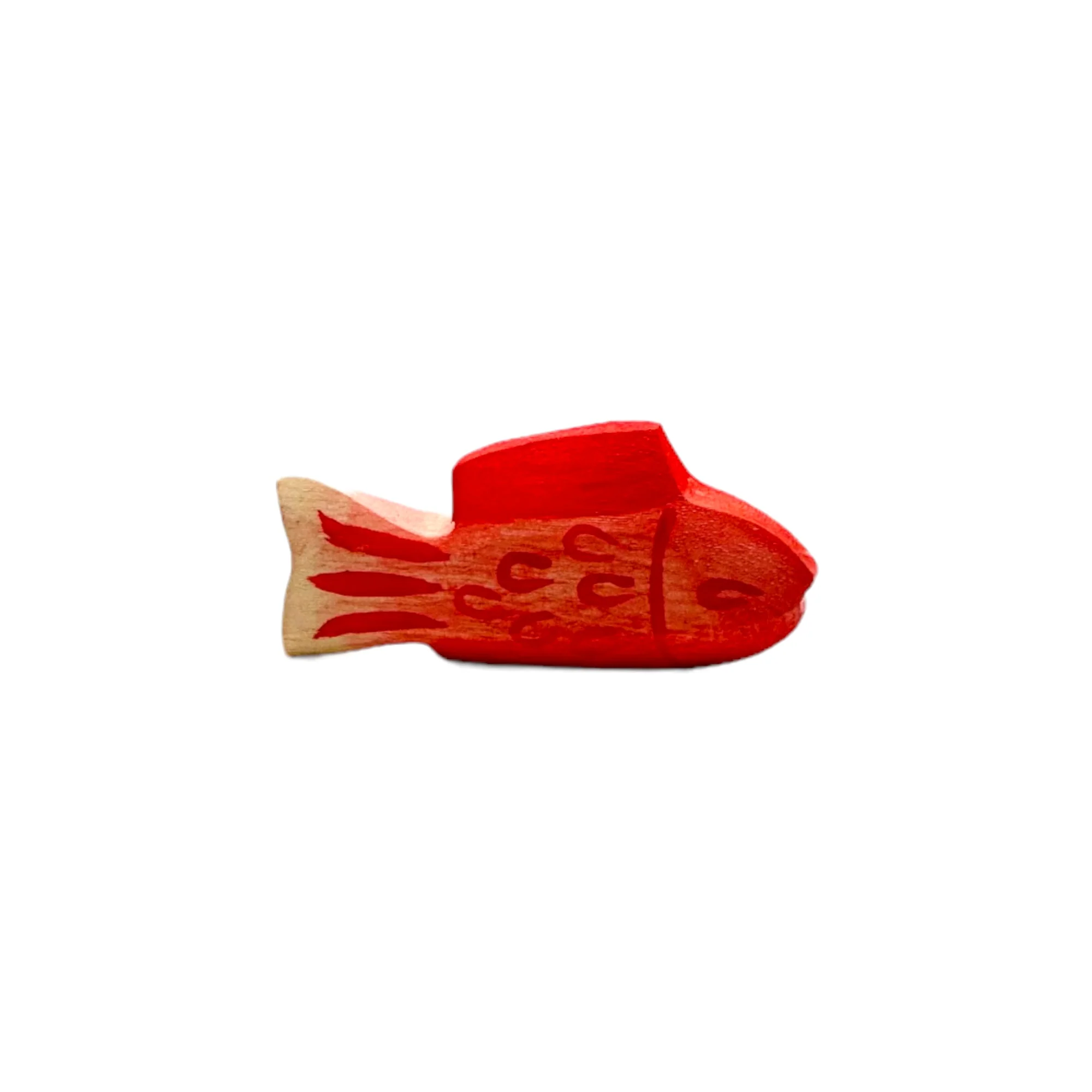 Handcrafted Open Ended Wooden Toy Animal - Fish red - Image 4