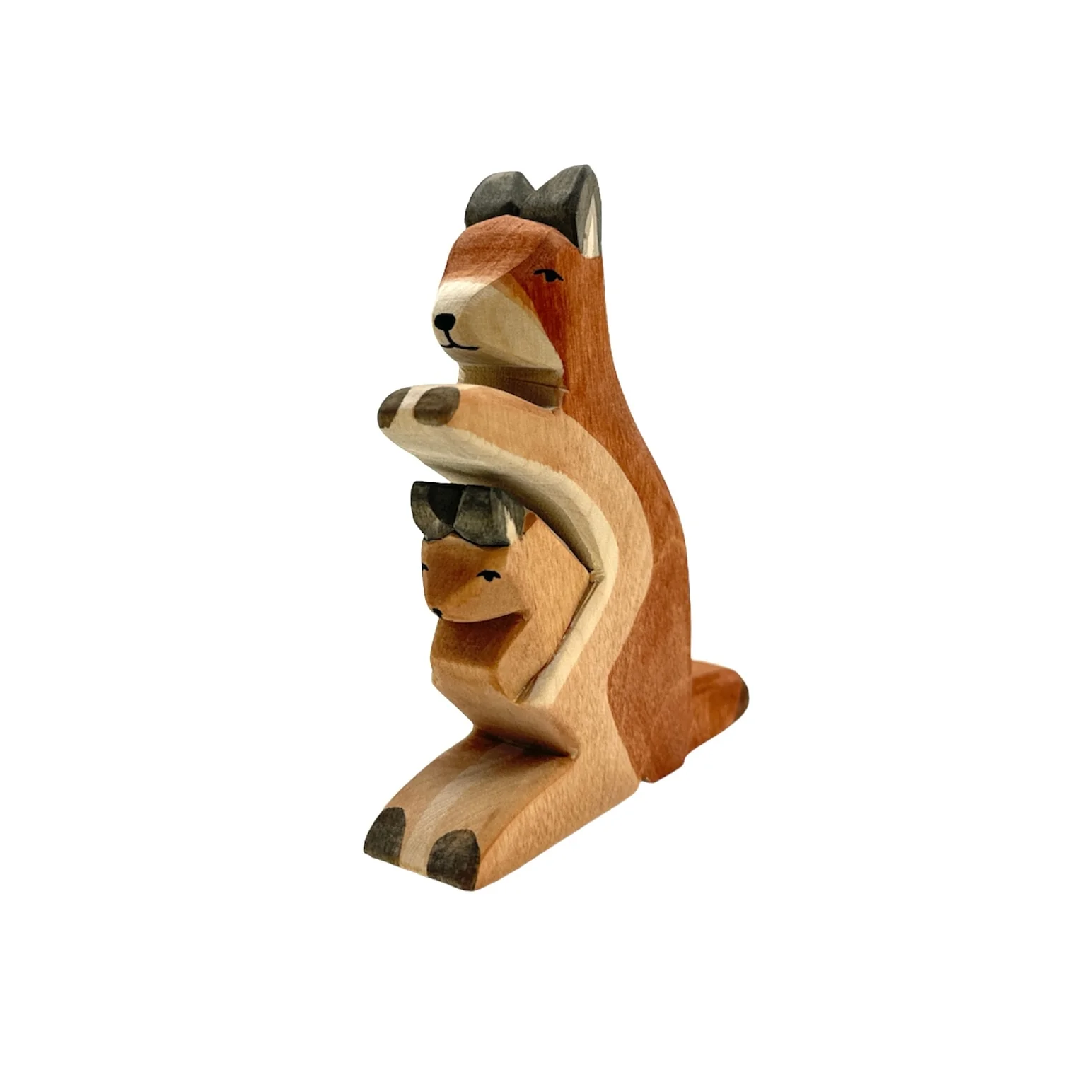 Handcrafted Open Ended Wooden Toy Animal - Kangaroo with Baby - Image 2