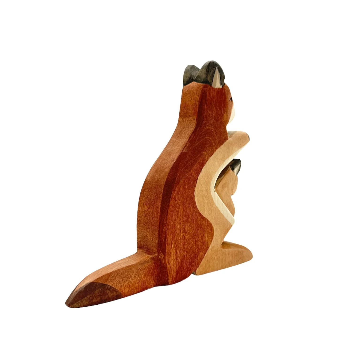 Handcrafted Open Ended Wooden Toy Animal - Kangaroo with Baby - Image 3