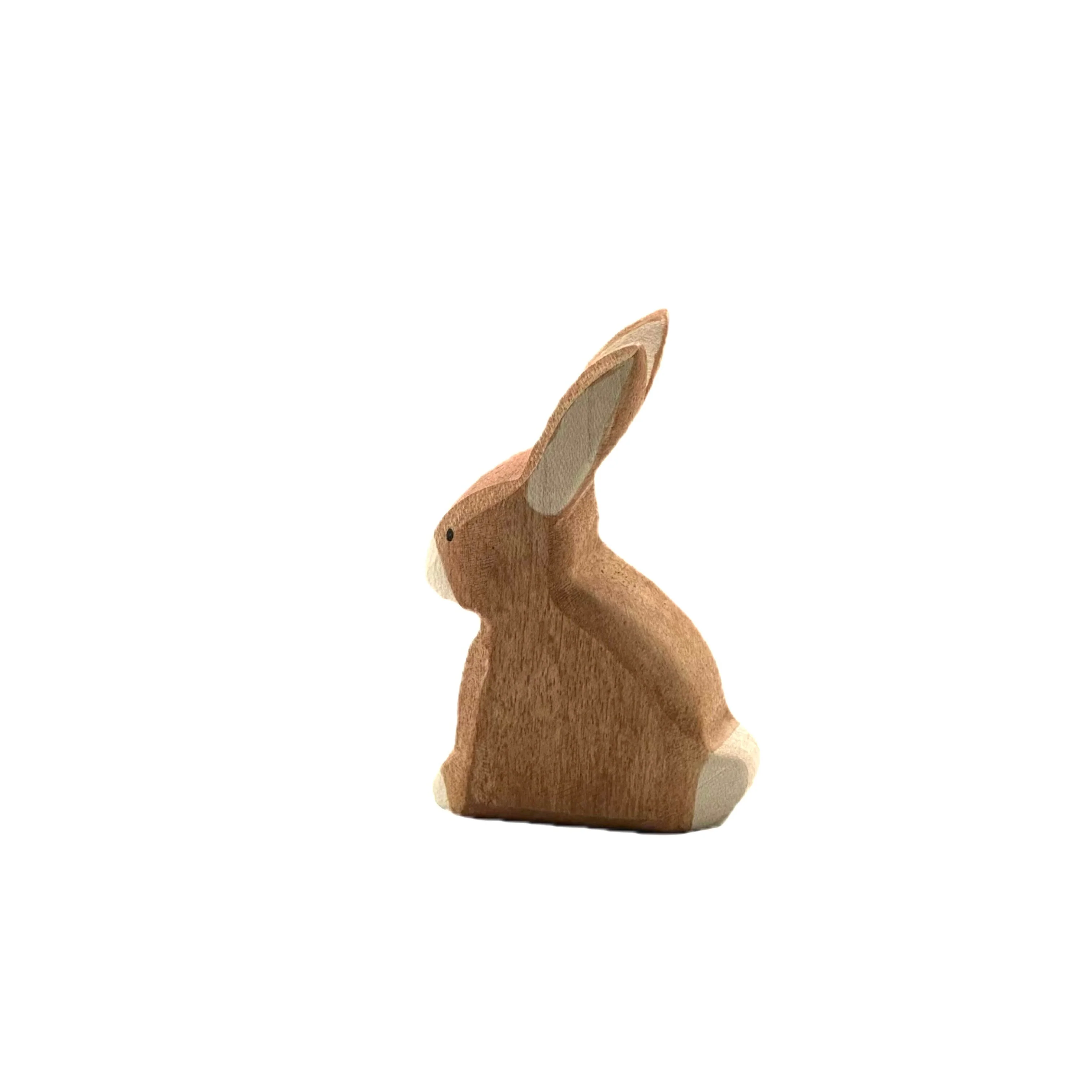 Handcrafted Open Ended Wooden Toy Animal - Rabbit brown sitting I - Image 4