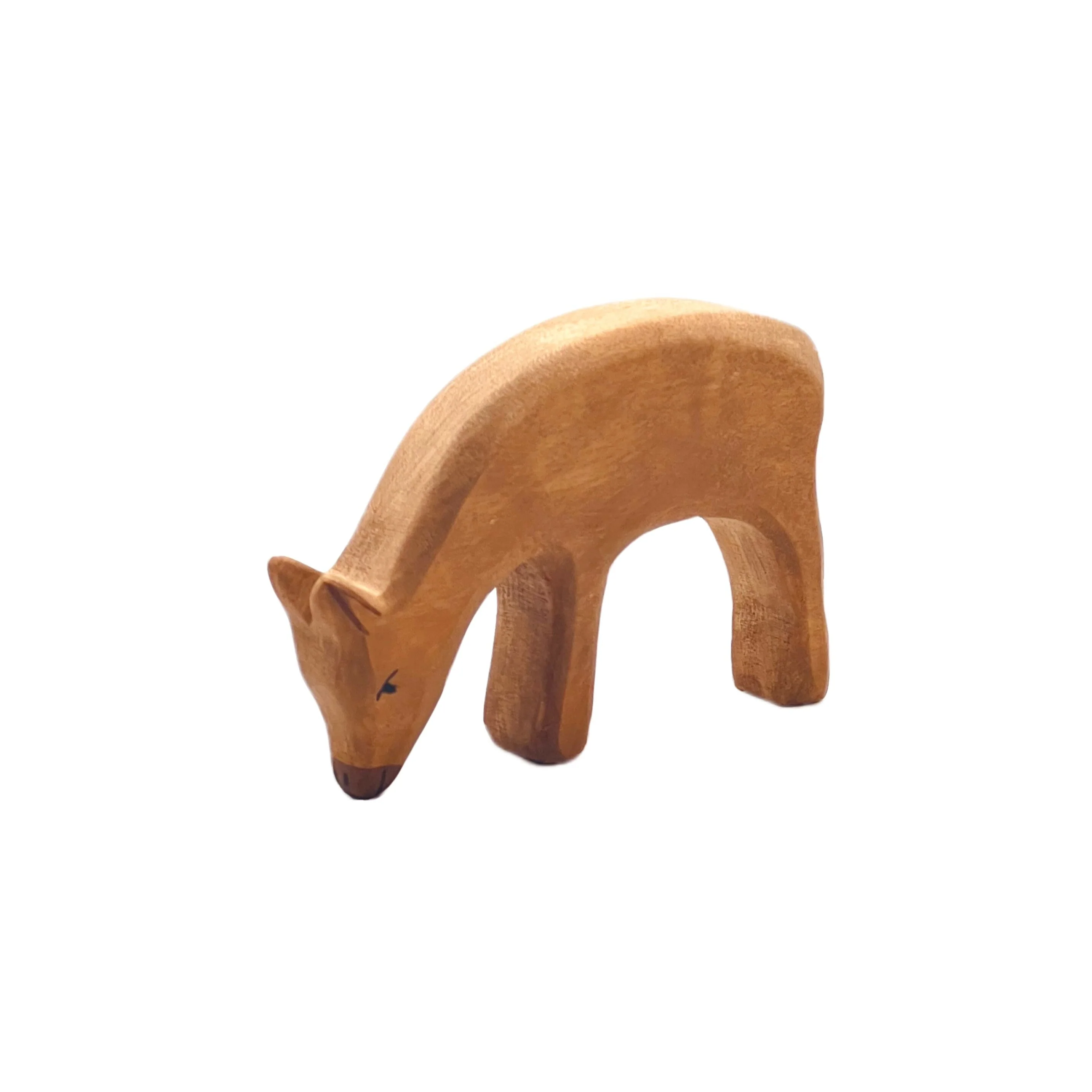 Handcrafted Open Ended Wooden Toy Animal - Red Deer eating - Image 3