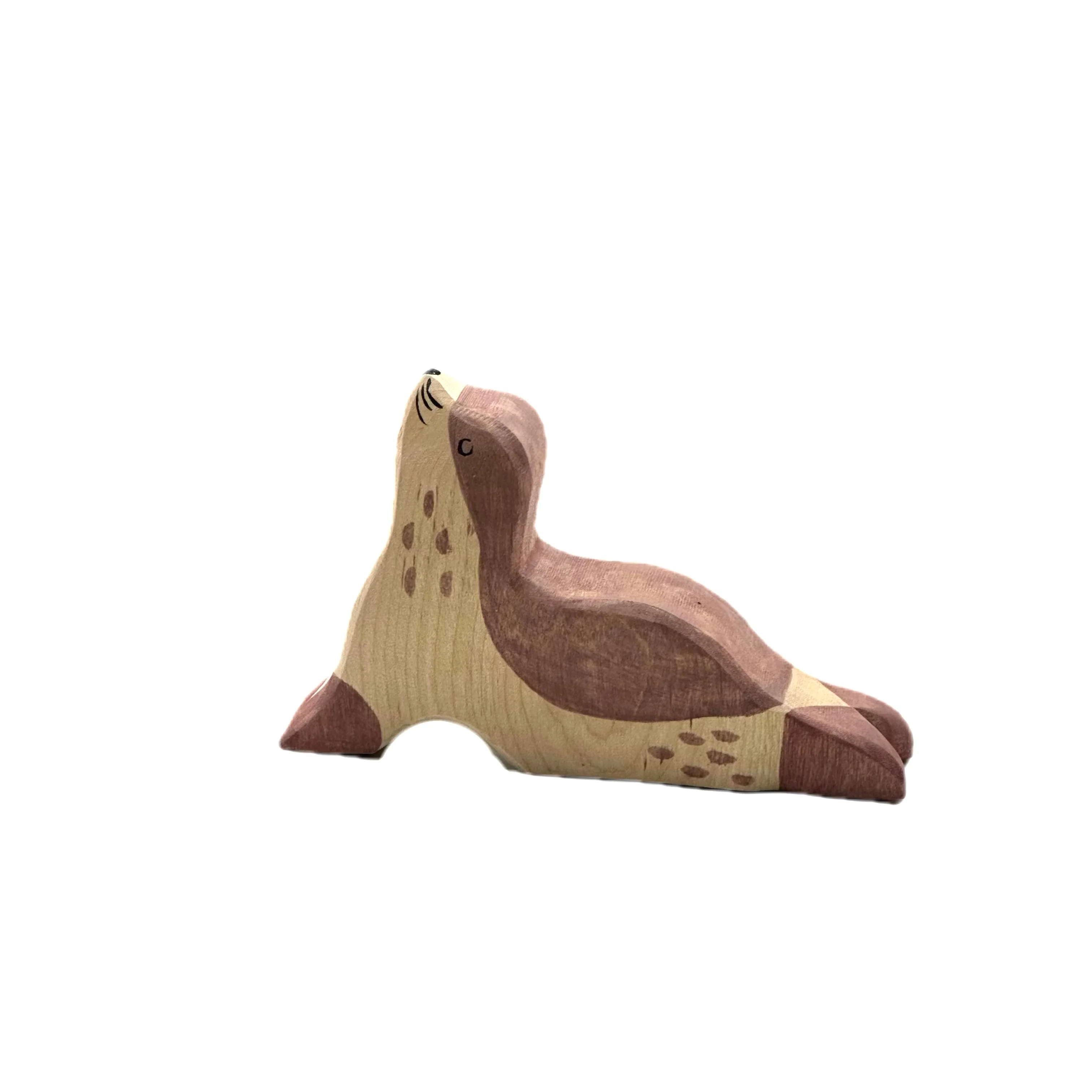 Handcrafted Open Ended Wooden Toy Animal - Sea Lion Head High