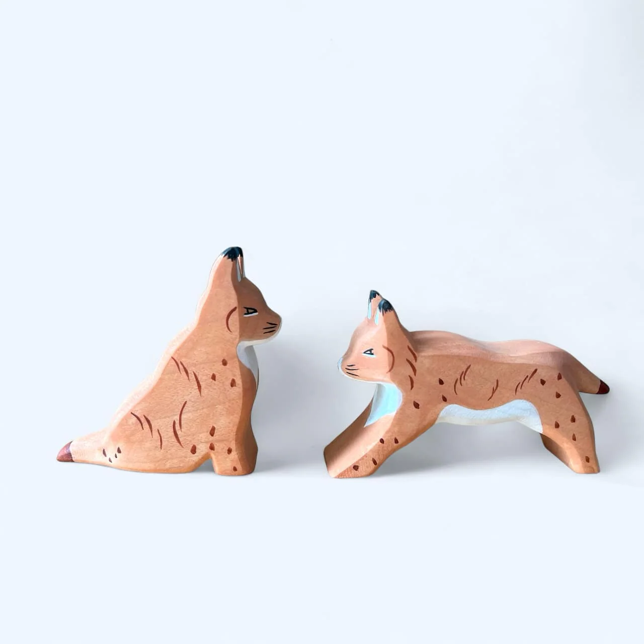 Handcrafted Open Ended Wooden Toy Animal - Sitting Lynx, Running Lynx - Image 2
