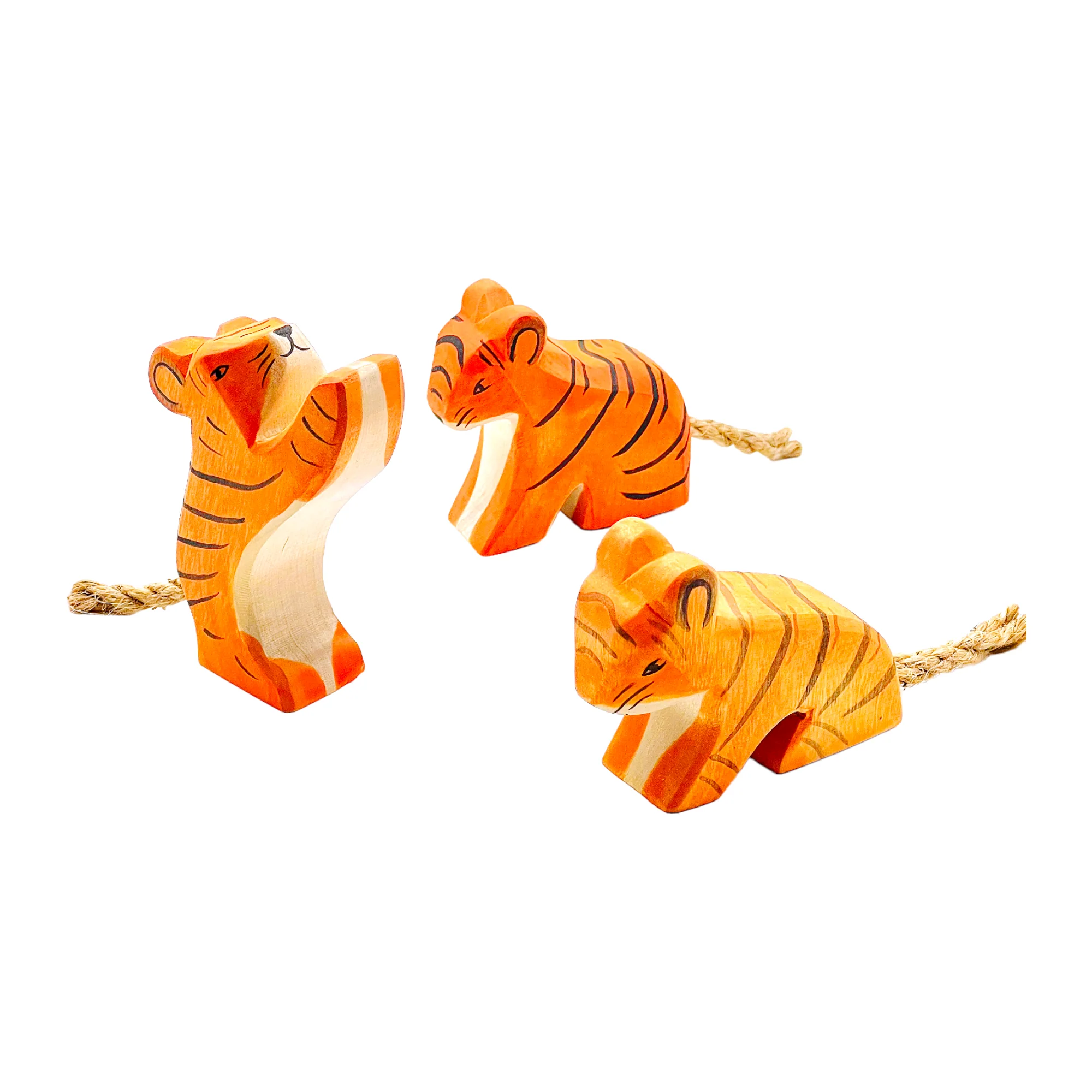 Handcrafted Open Ended Wooden Toy Animal - Tiger Cubs Set (3 Pieces)