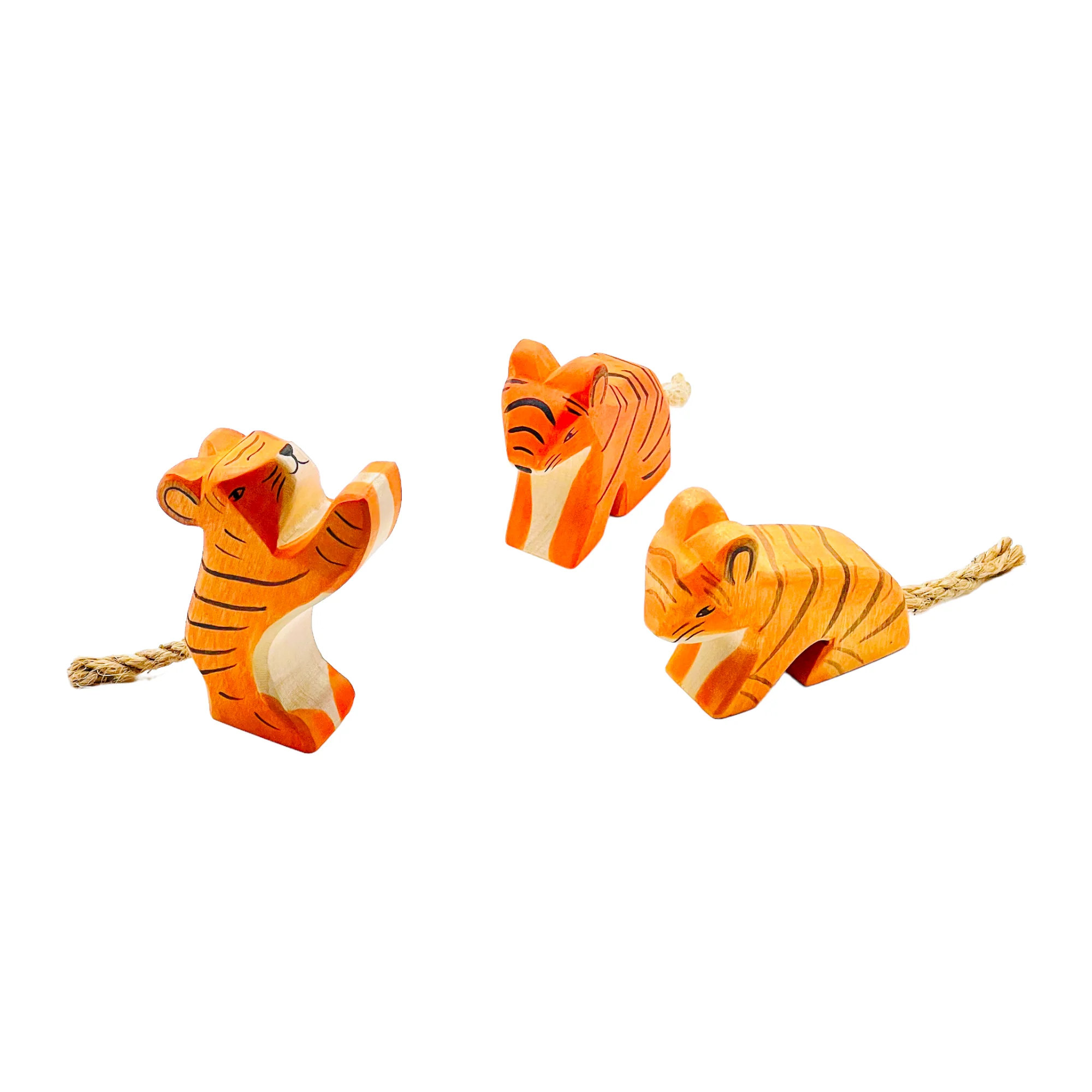 Handcrafted Open Ended Wooden Toy Animal - Tiger Cubs Set (3 Pieces) - Image 2