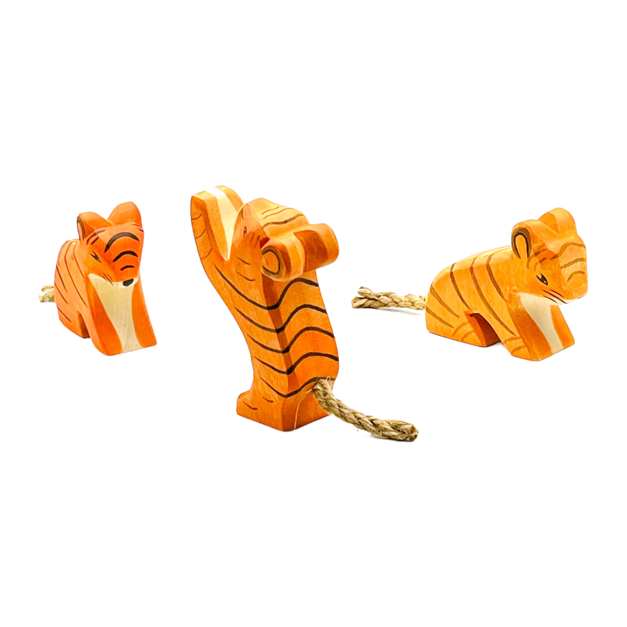 Handcrafted Open Ended Wooden Toy Animal - Tiger Cubs Set (3 Pieces) - Image 3