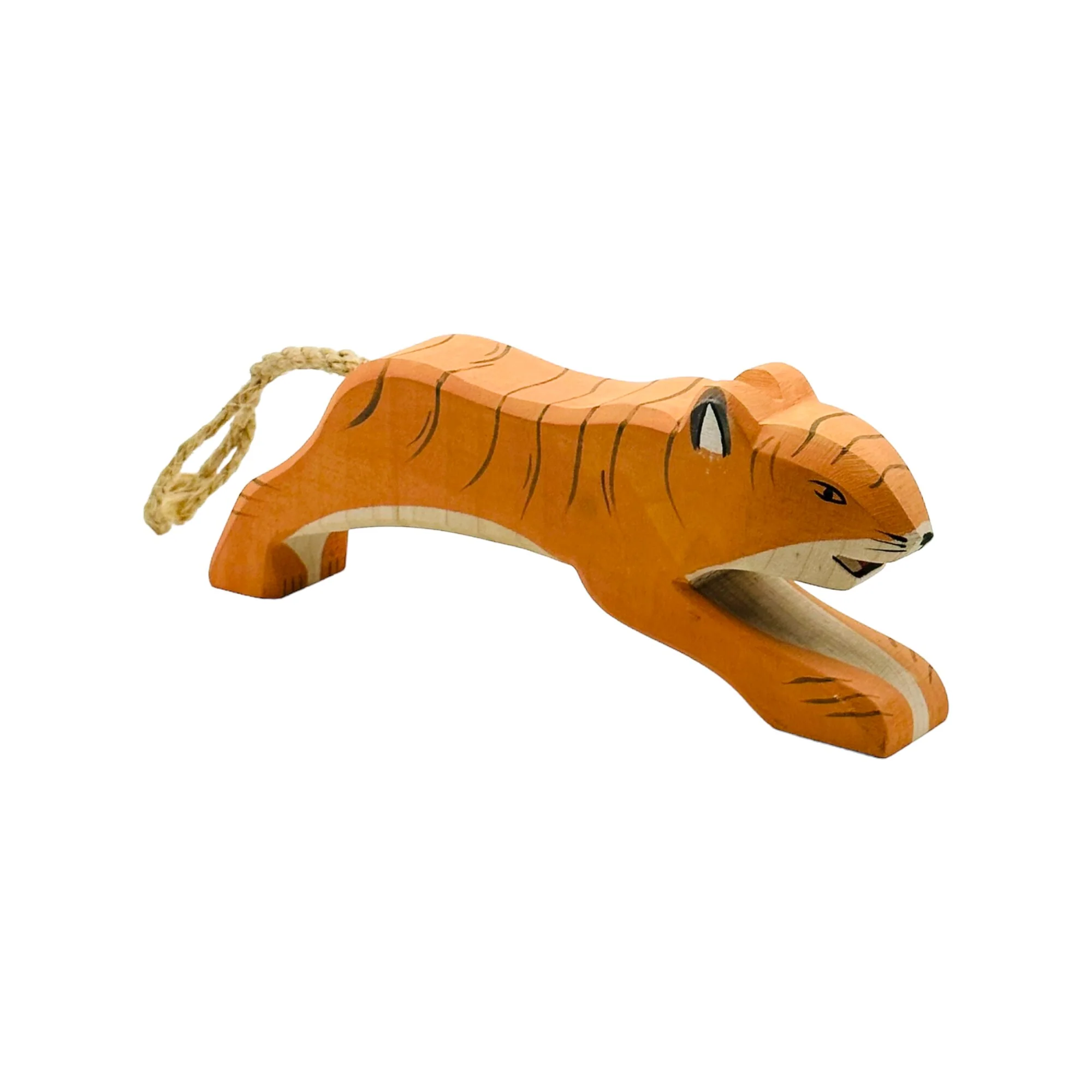 Handcrafted Open Ended Wooden Toy Animal - Tiger jumping - Image 2