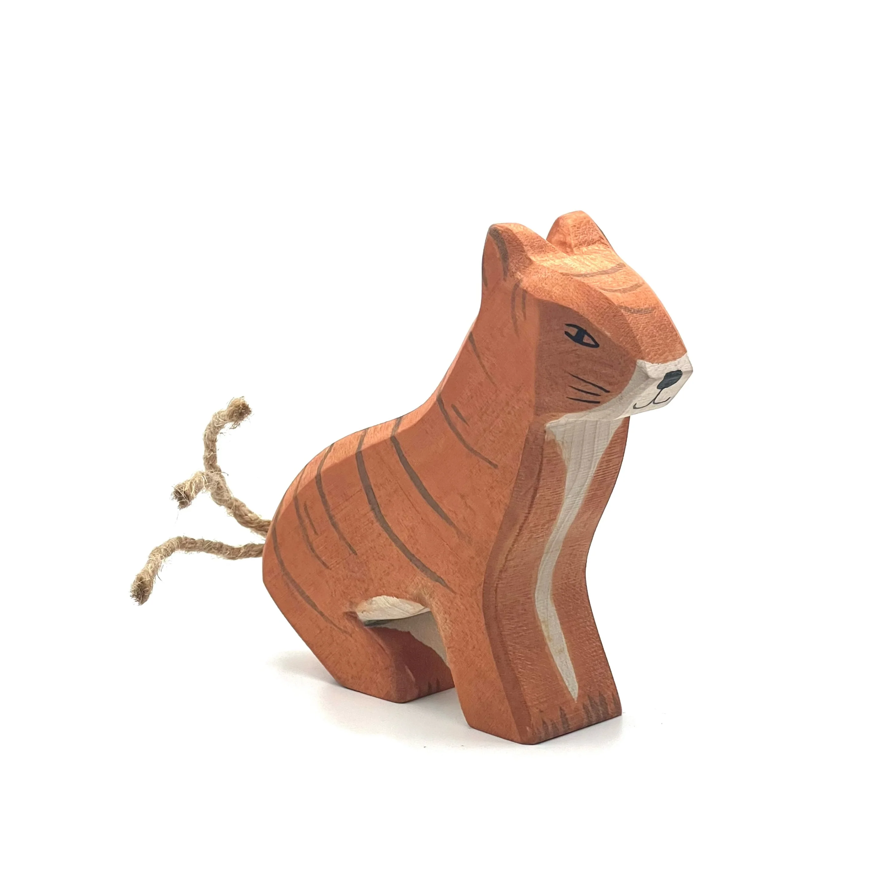Handcrafted Open Ended Wooden Toy Animal - Tiger sitting
