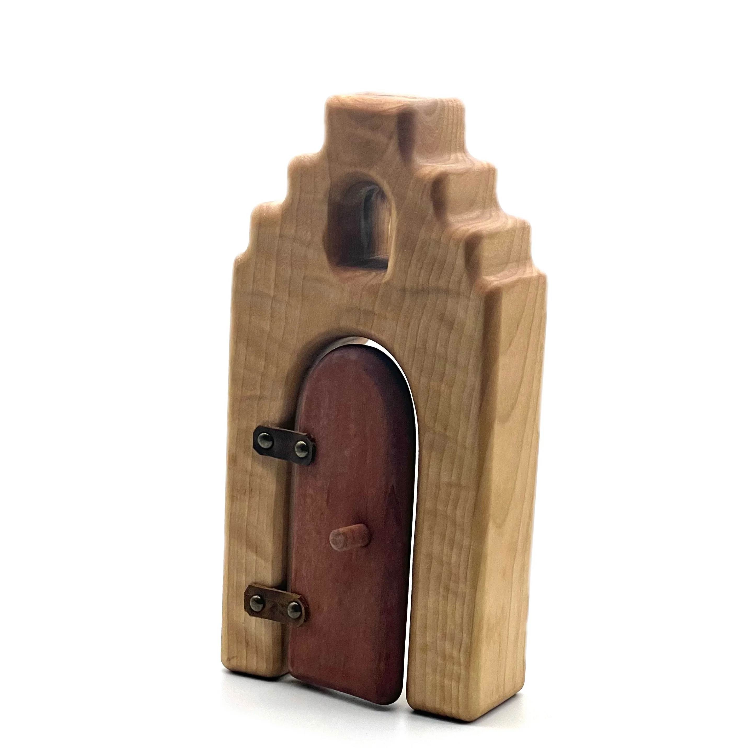 Handcrafted Open Ended Wooden Toy Castles - Cityhouse with Door - Image 2