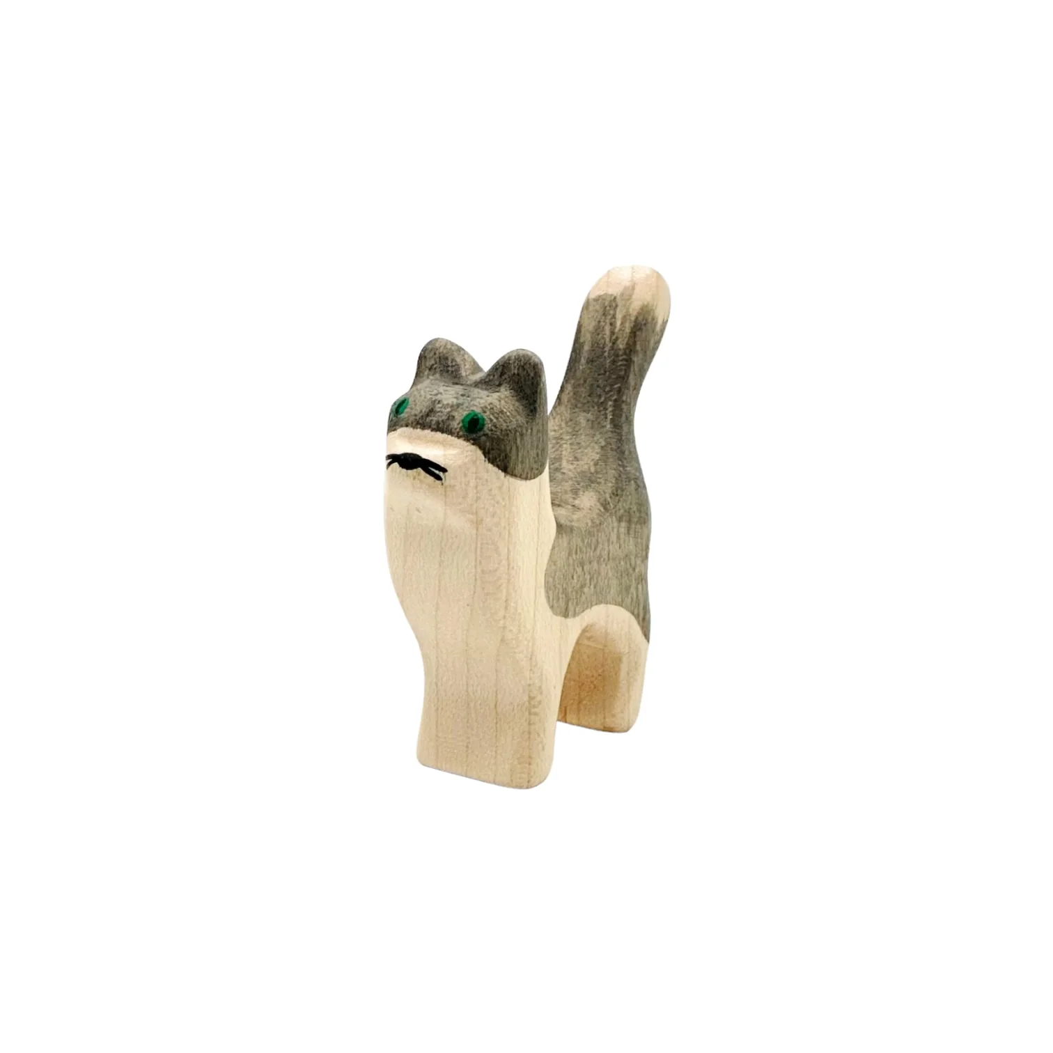Handcrafted Open Ended Wooden Toy Farm Animal - Cat small head up - Image 2