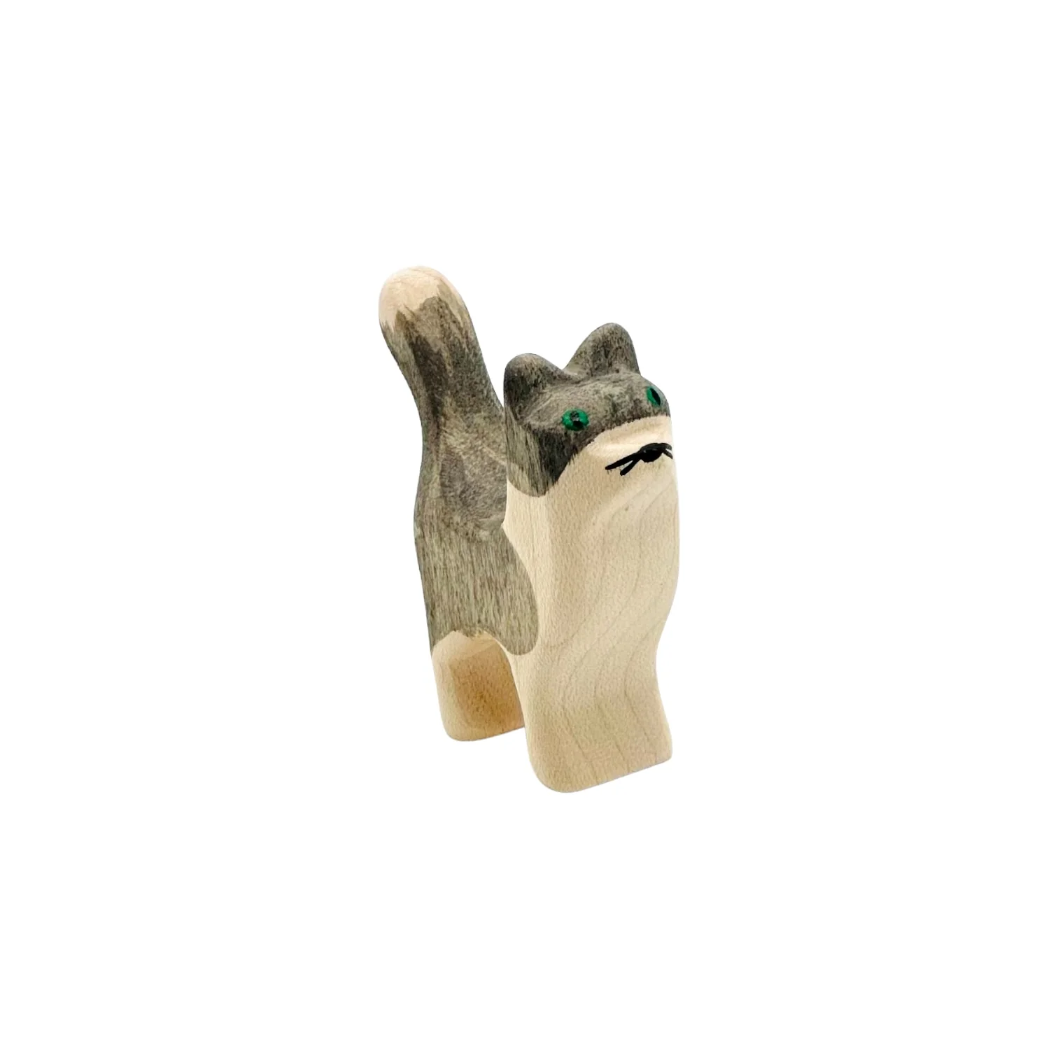 Handcrafted Open Ended Wooden Toy Farm Animal - Cat small head up - Image 4