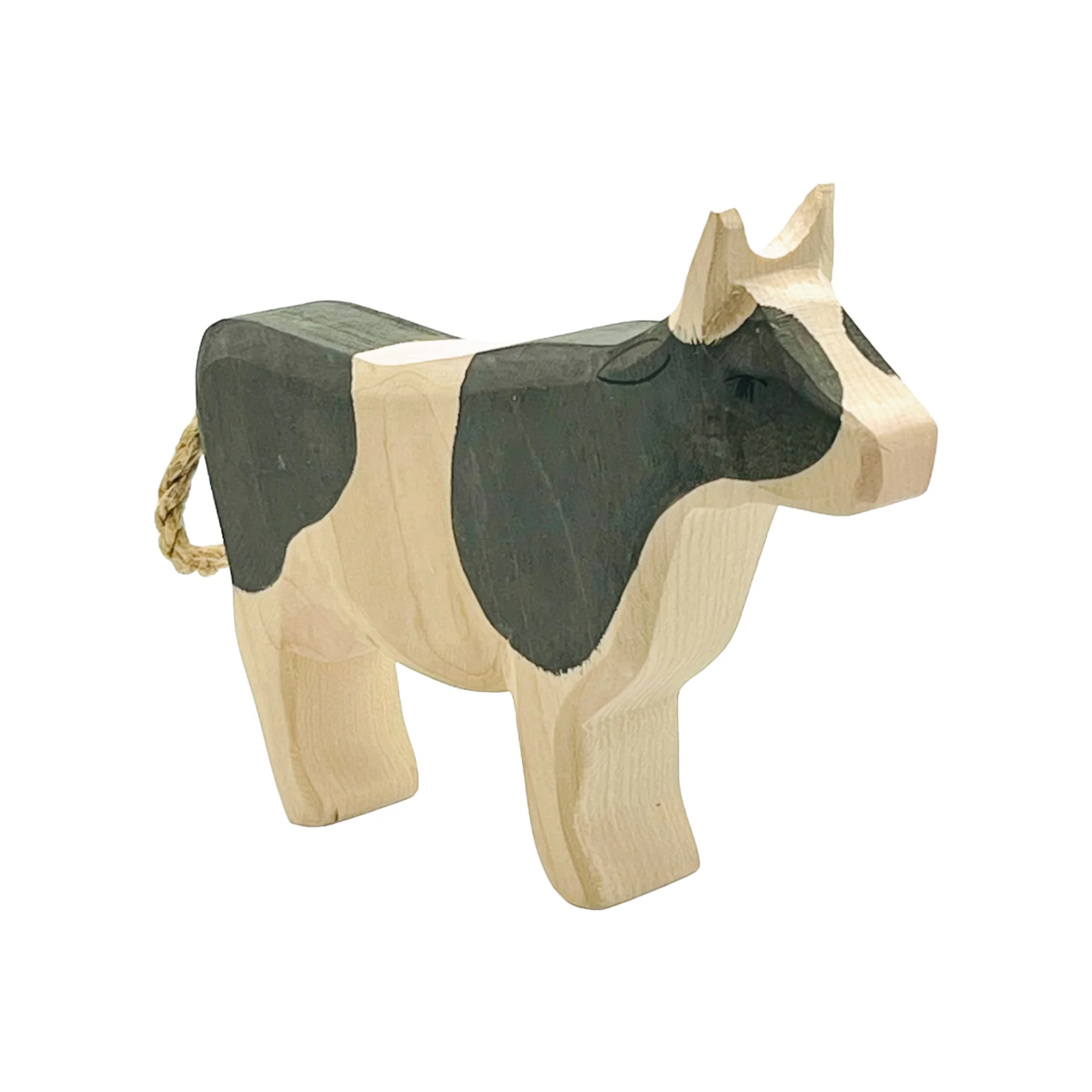Handcrafted Open Ended Wooden Toy Farm Animal - Cow b&w standing - Image 2