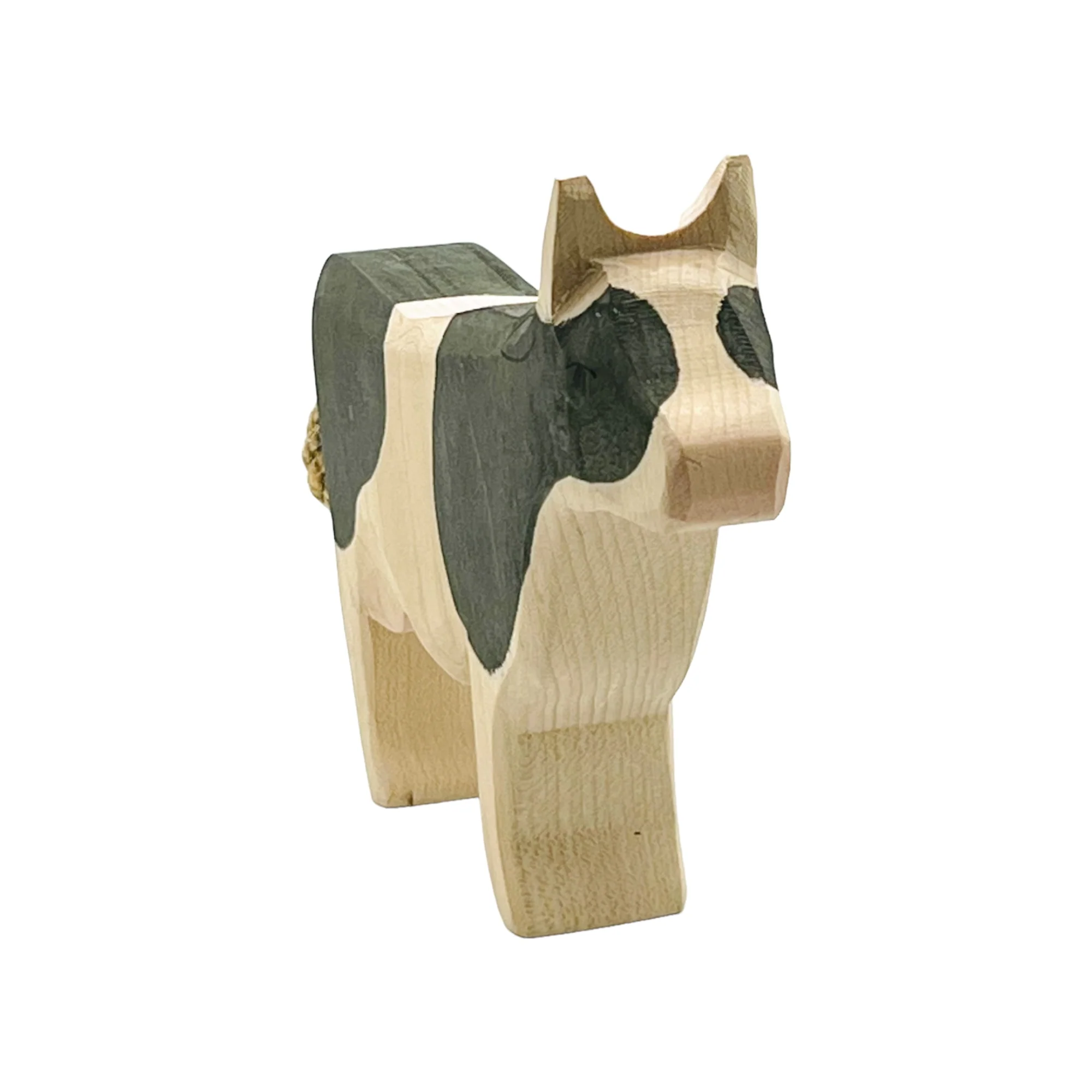 Handcrafted Open Ended Wooden Toy Farm Animal - Cow b&w standing - Image 3