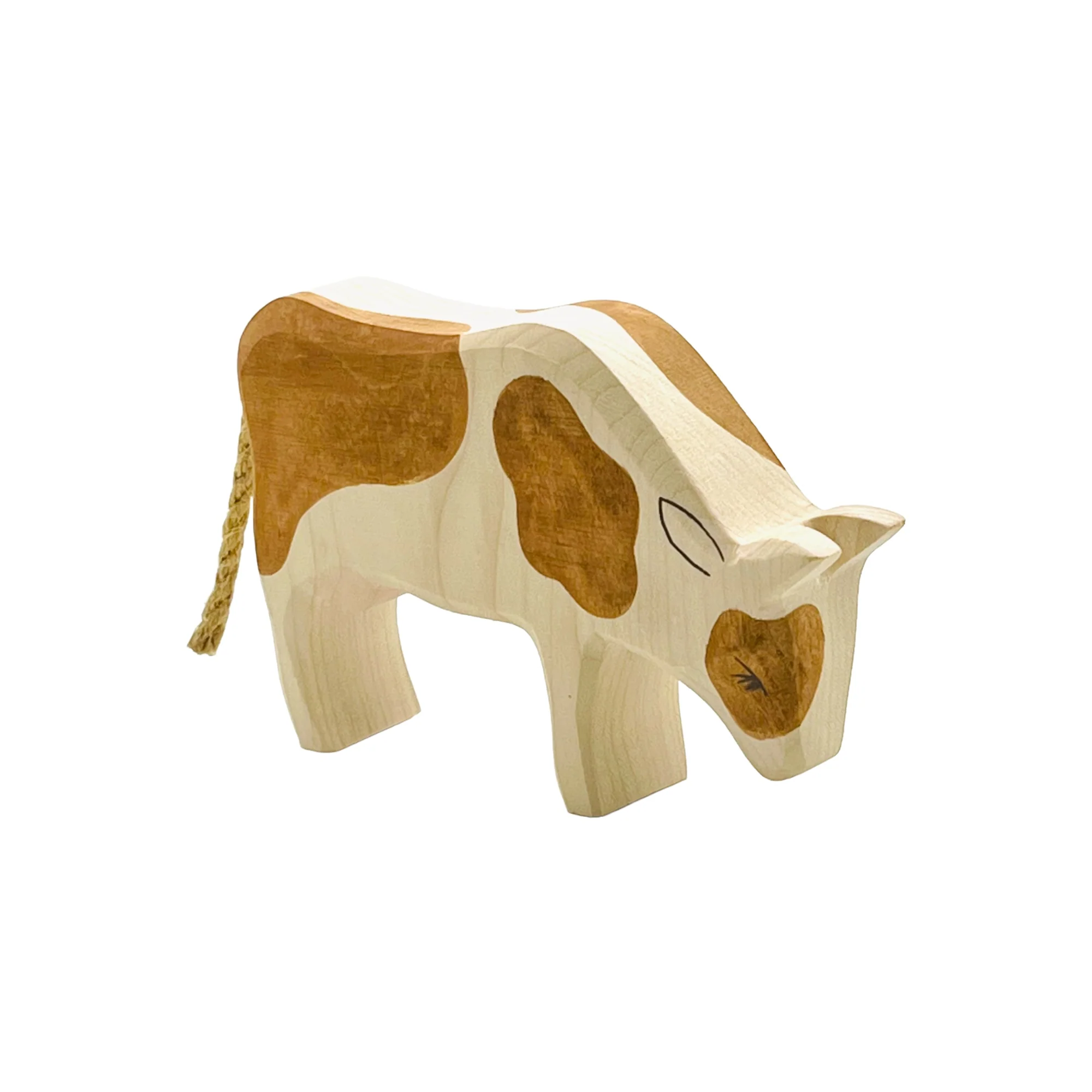Handcrafted Open Ended Wooden Toy Farm Animal - Cow brown eating - Image 2