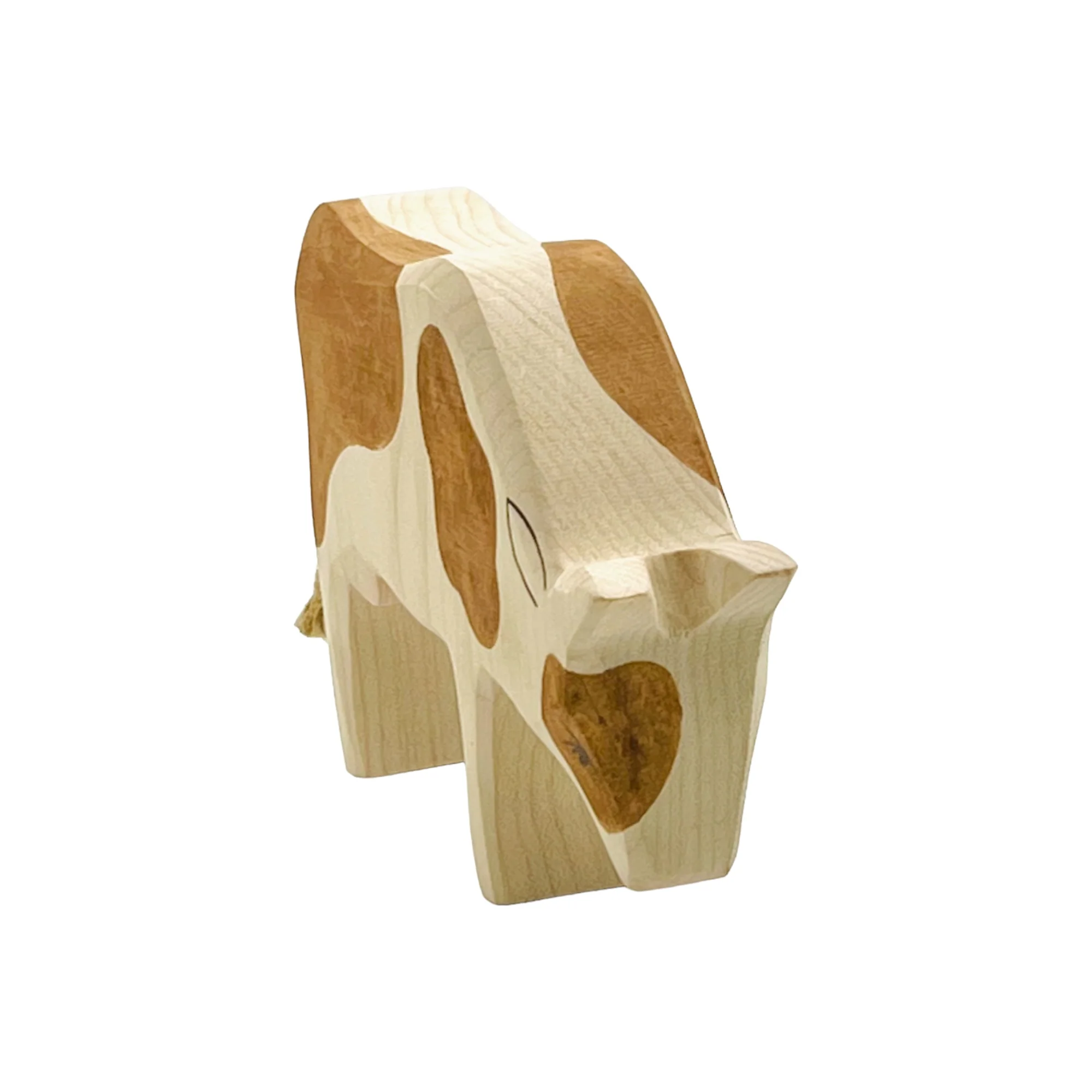 Handcrafted Open Ended Wooden Toy Farm Animal - Cow brown eating - Image 3