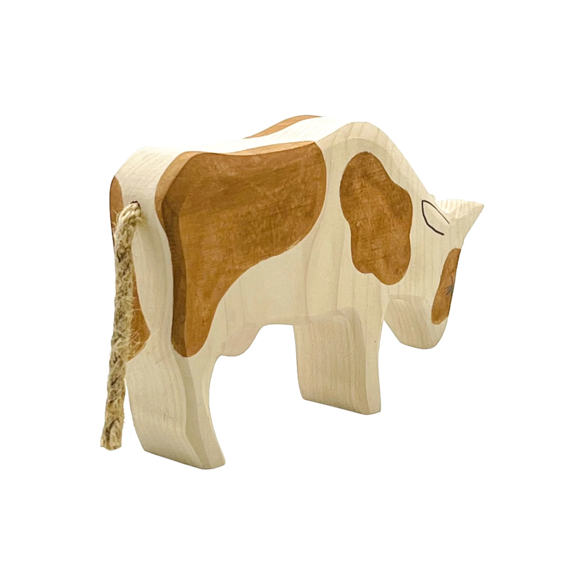 Handcrafted Open Ended Wooden Toy Farm Animal - Cow brown eating - Image 4