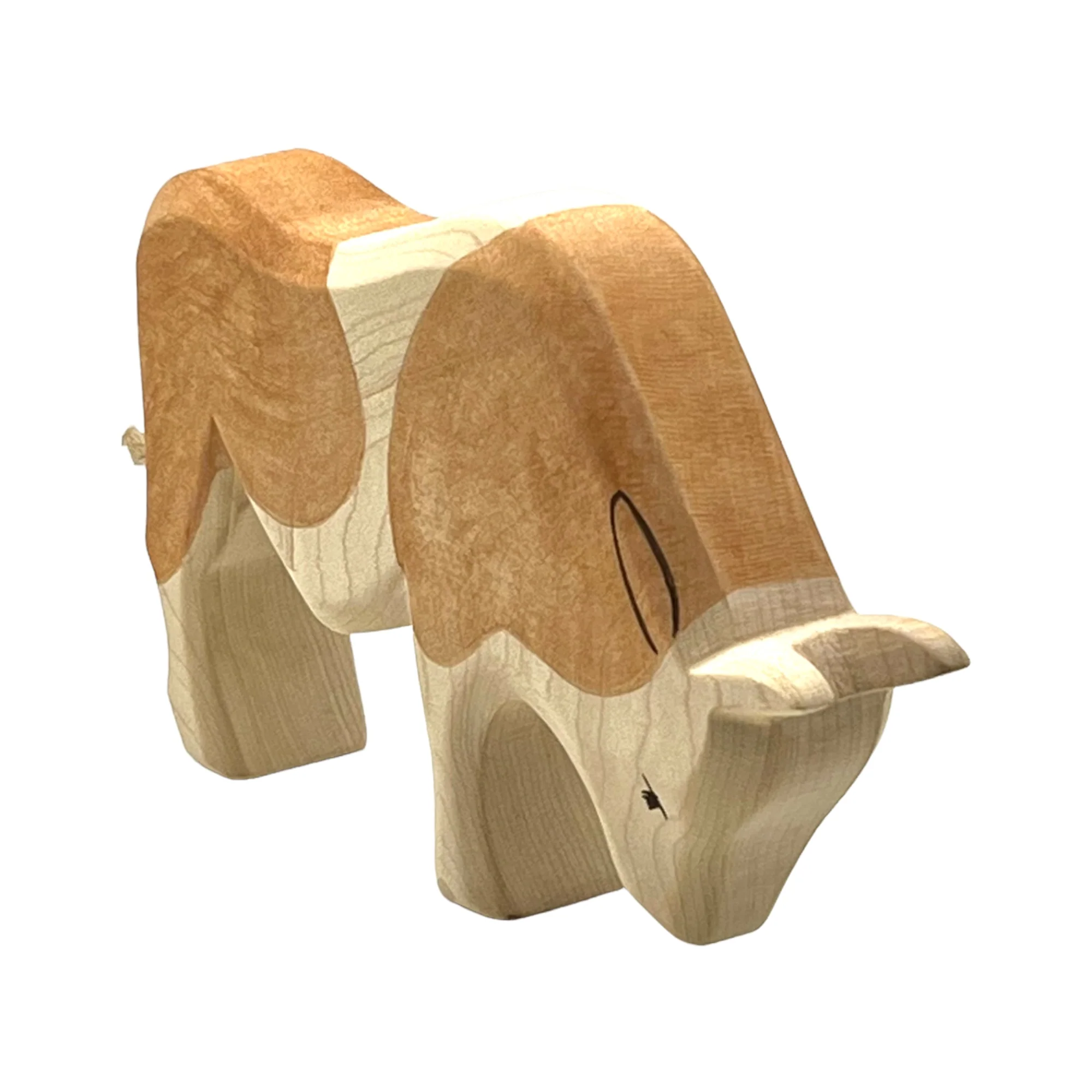 Handcrafted Open Ended Wooden Toy Farm Animal - Cow brown eating Large - Image 2