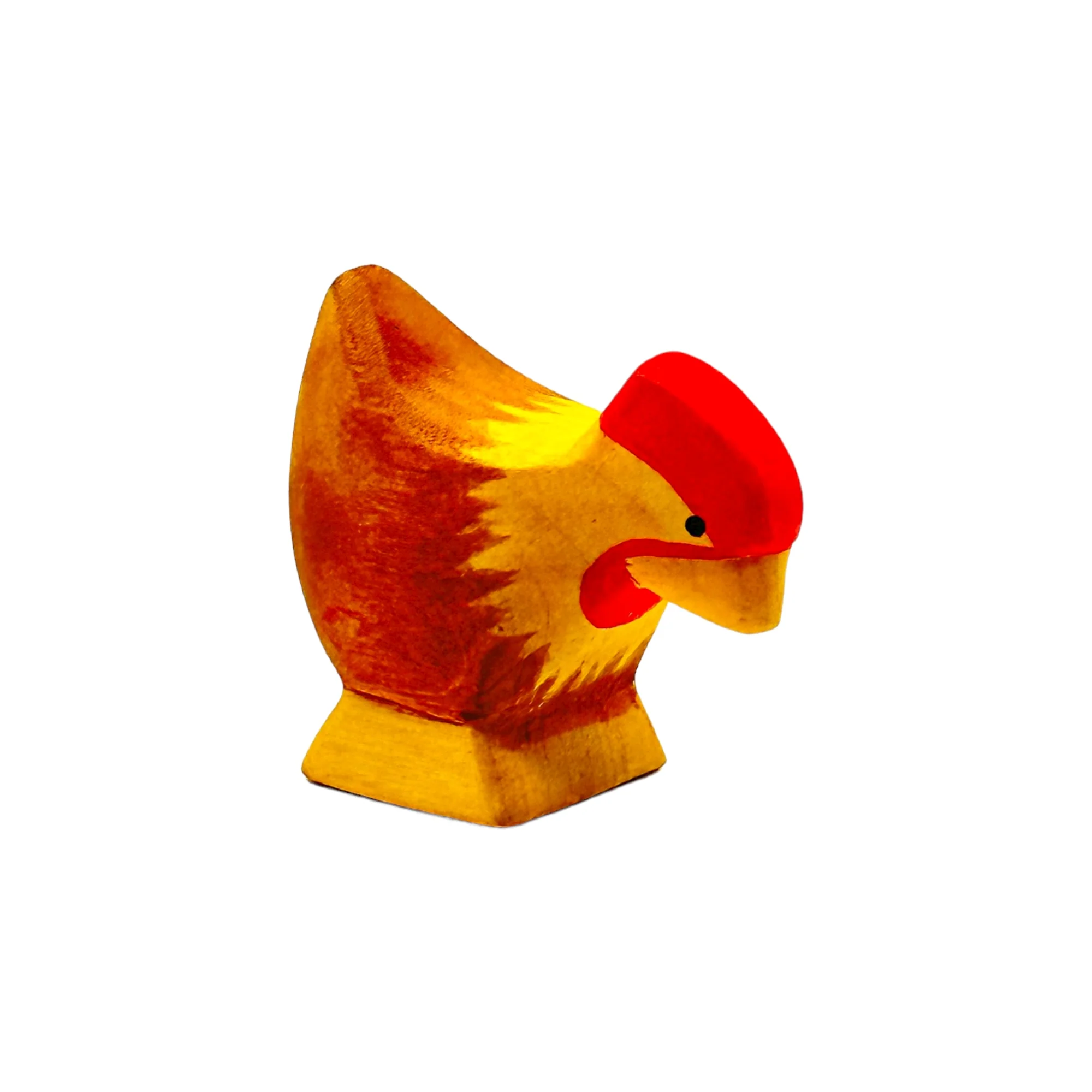 Handcrafted Open Ended Wooden Toy Farm Animal - Hen brown picking - Image 2