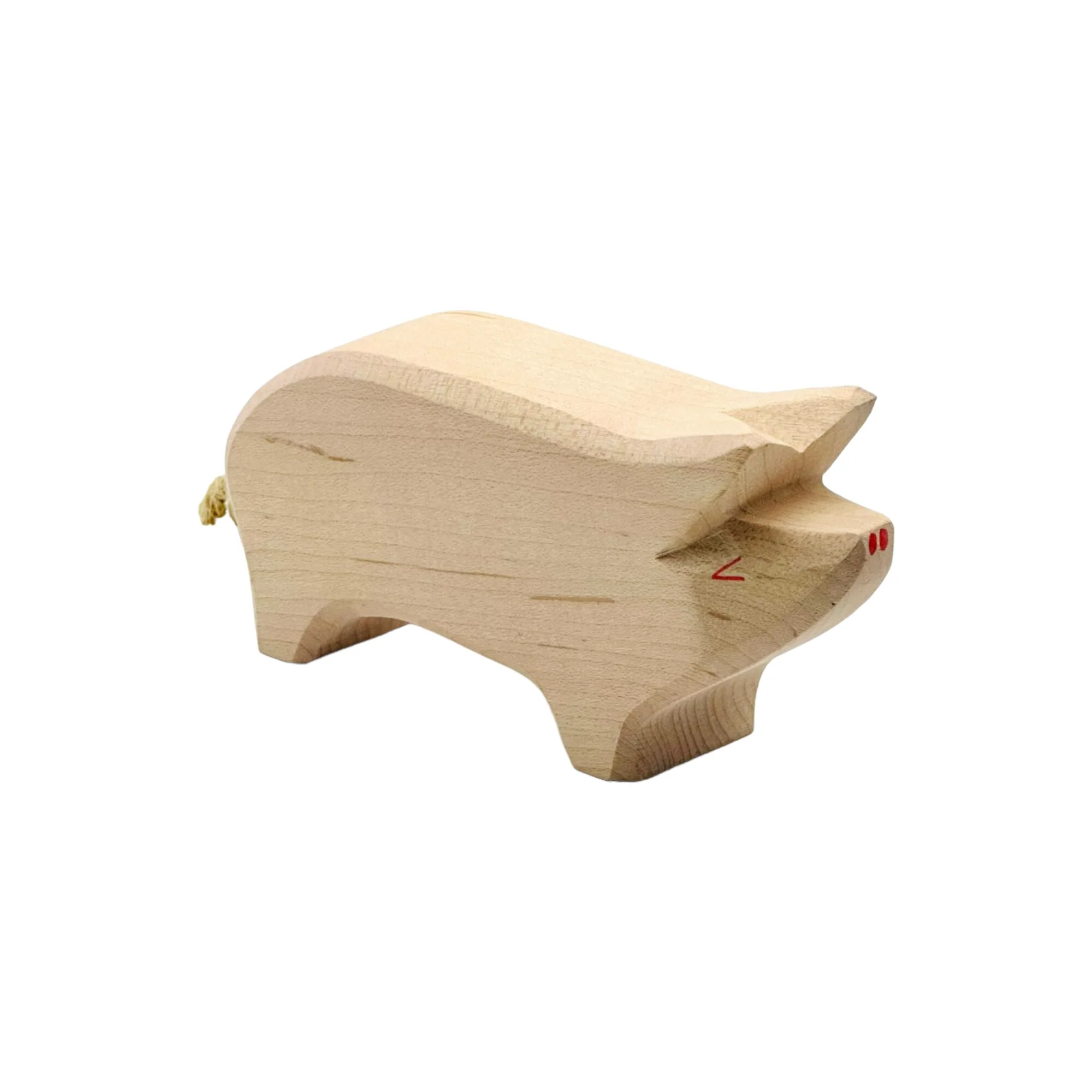 Handcrafted Open Ended Wooden Toy Farm Animal - Pig head high - Image 2