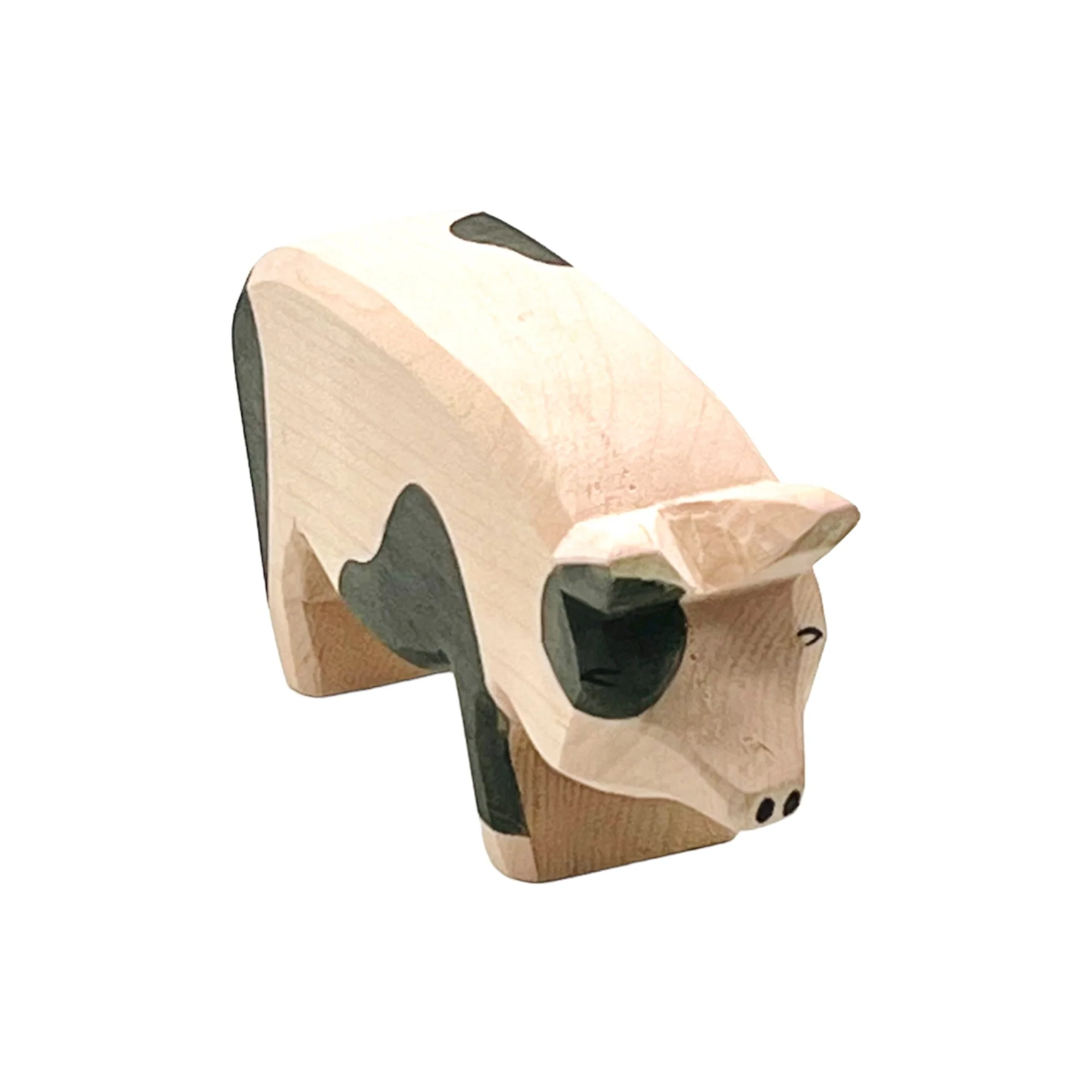 Handcrafted Open Ended Wooden Toy Farm Animal - Spotted Pig head high - Image 2