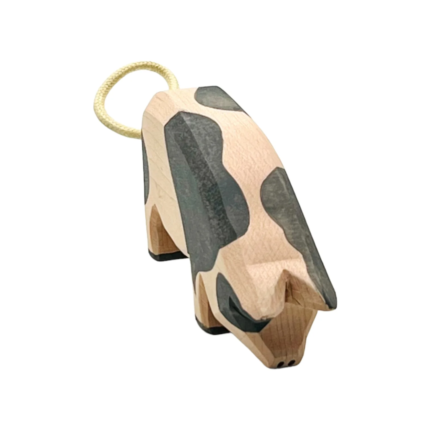 Handcrafted Open Ended Wooden Toy Farm Animal - Spotted Pig head low - Image 2