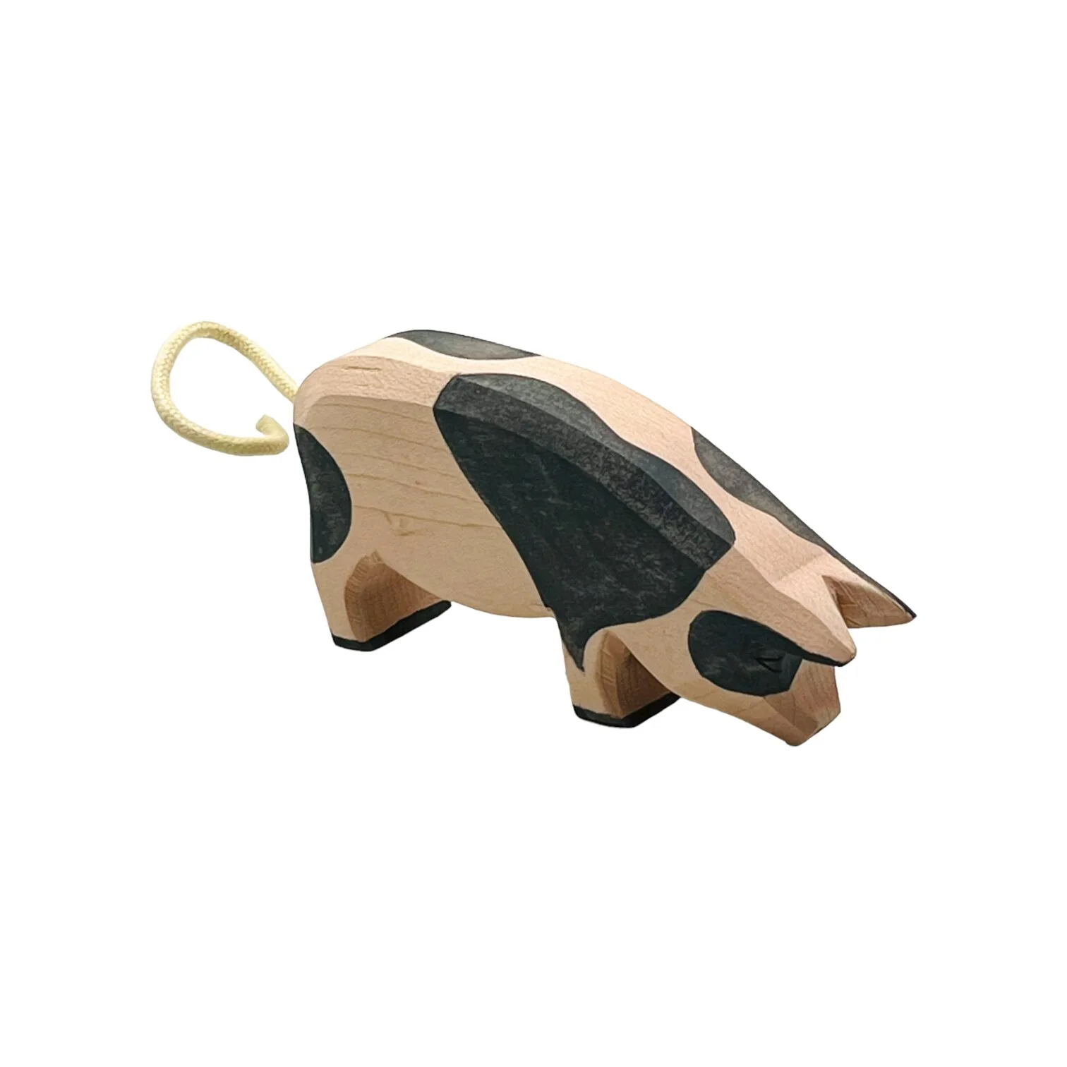 Handcrafted Open Ended Wooden Toy Farm Animal - Spotted Pig head low - Image 3