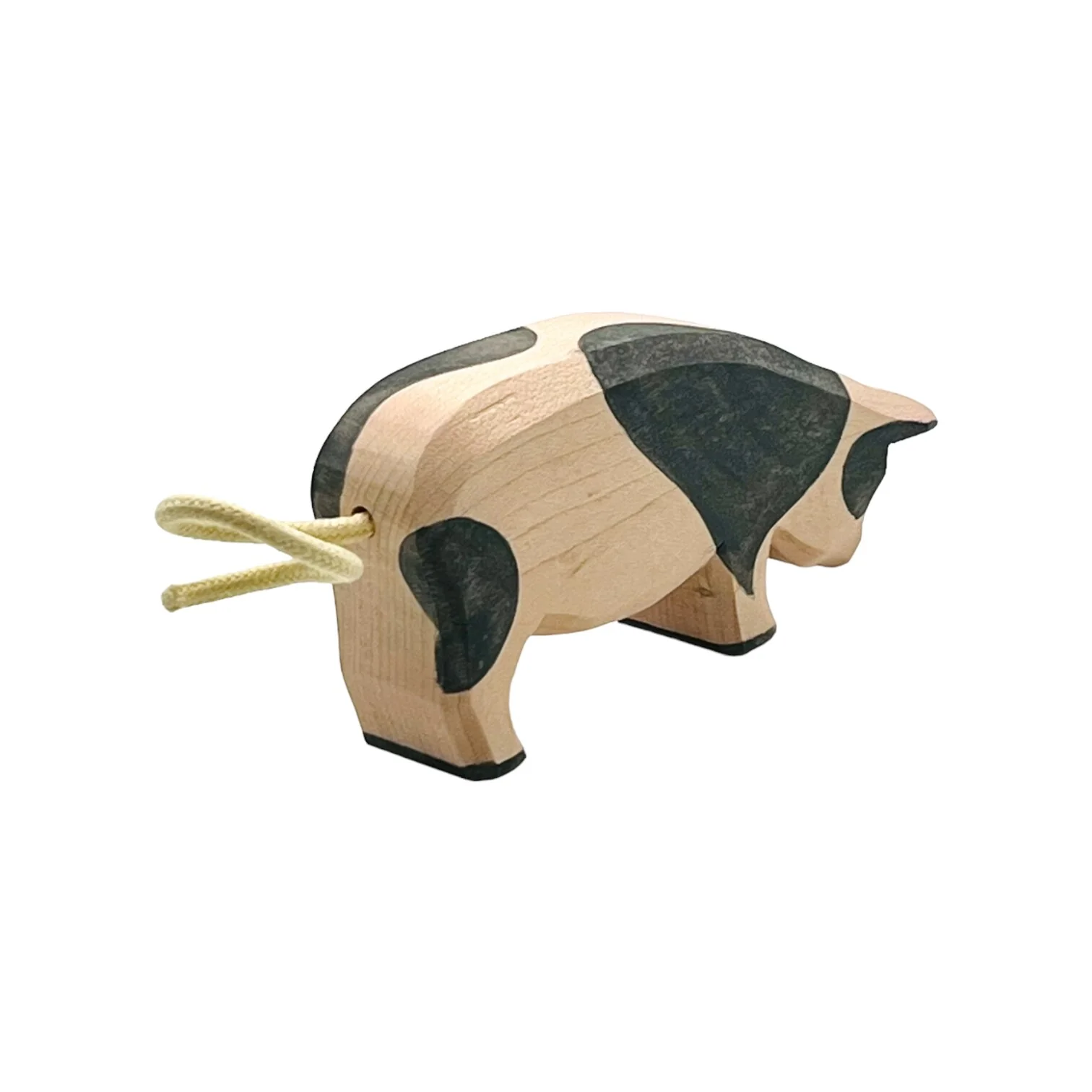Handcrafted Open Ended Wooden Toy Farm Animal - Spotted Pig head low - Image 4